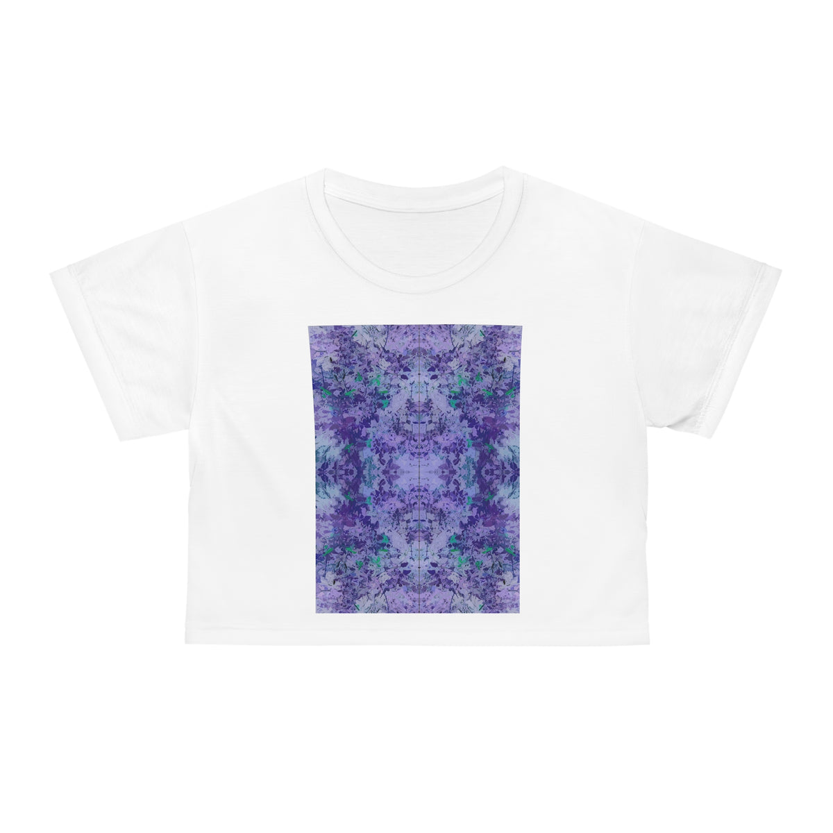 Purple Kaleidoscope Crop Tee — Abstract Floral Pattern Crop Top