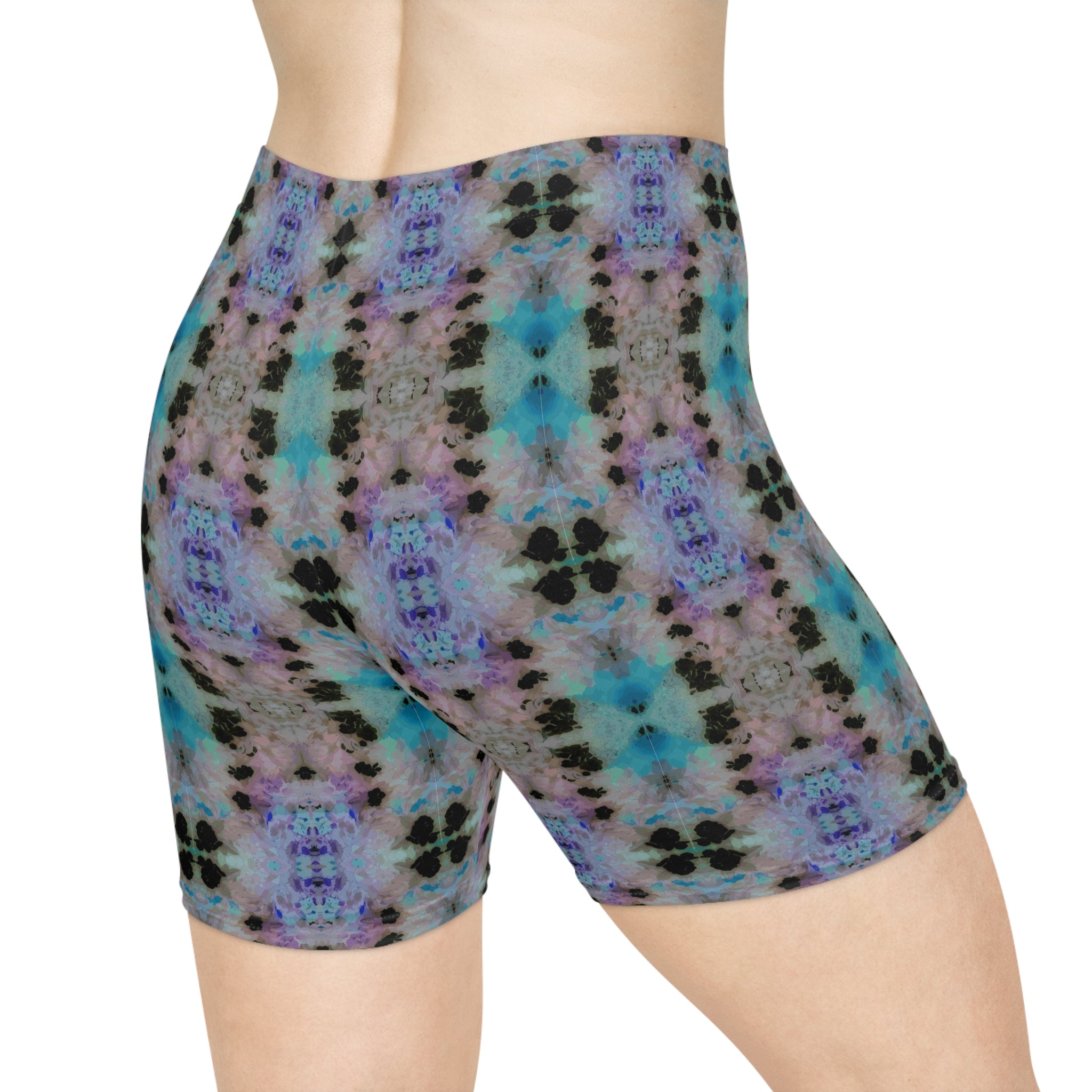 Tie-Dye Kaleidoscope Biker Shorts — Pastel Blue & Lavender Activewear