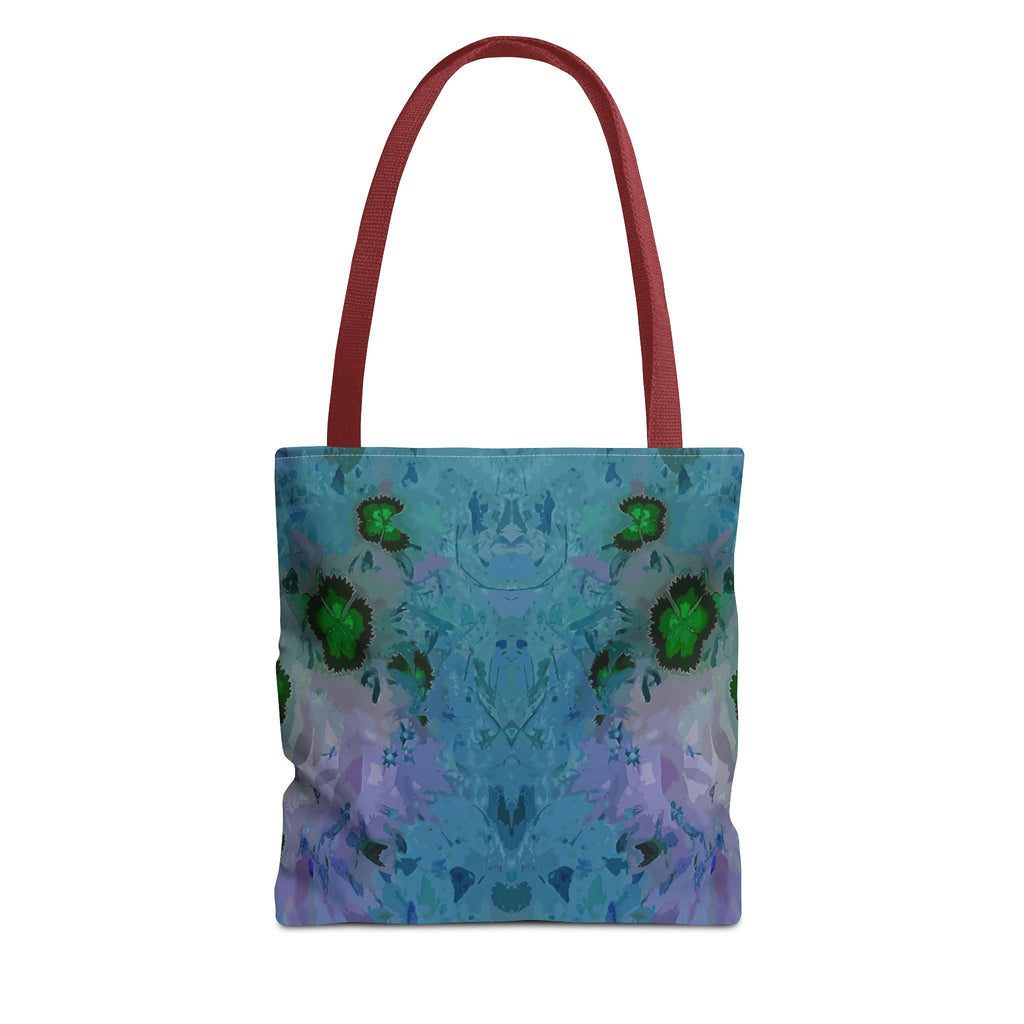 Abstract Blue-Green Art Tote Bag – All-Over Print Floral Kaleidoscope