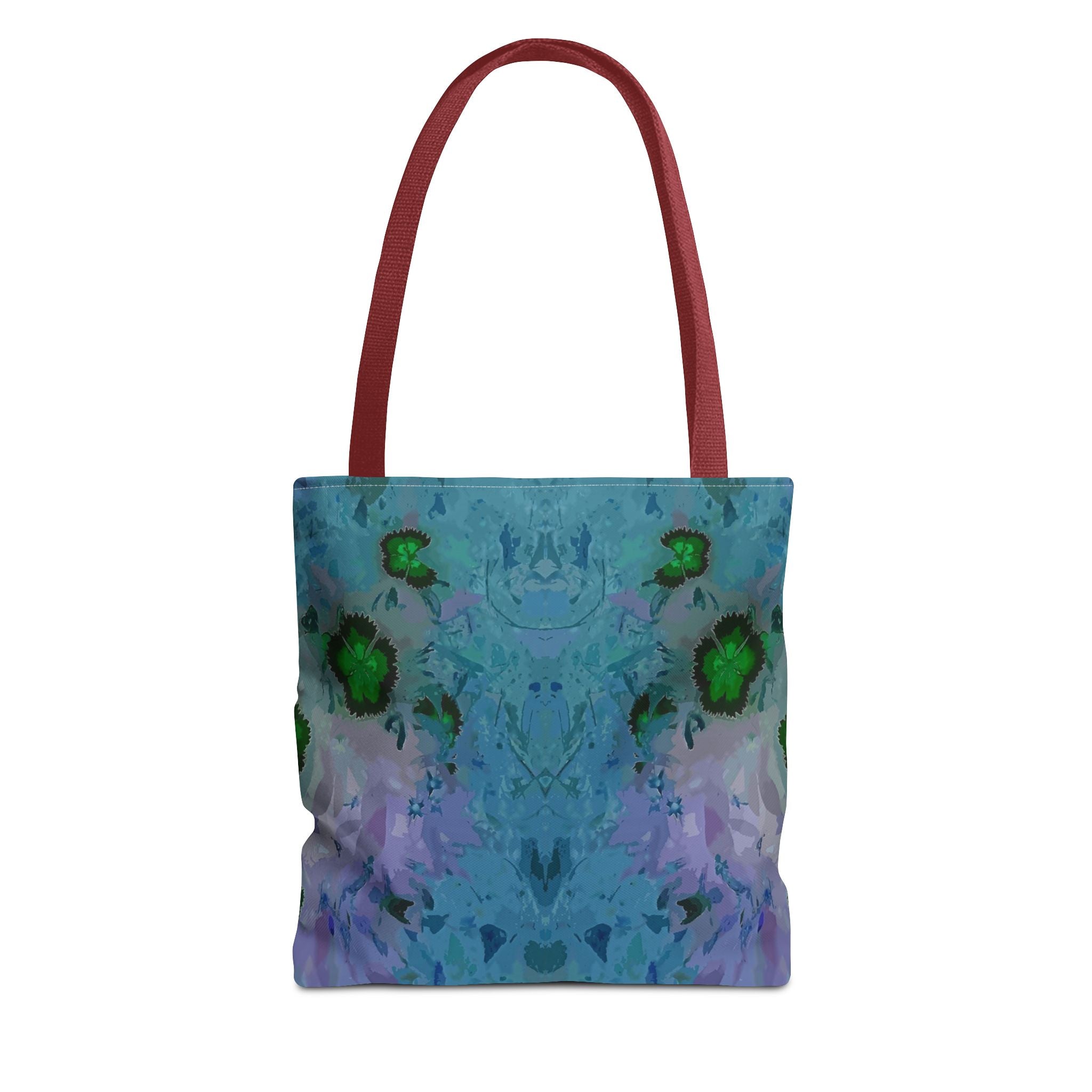 Abstract Blue-Green Art Tote Bag – All-Over Print Floral Kaleidoscope