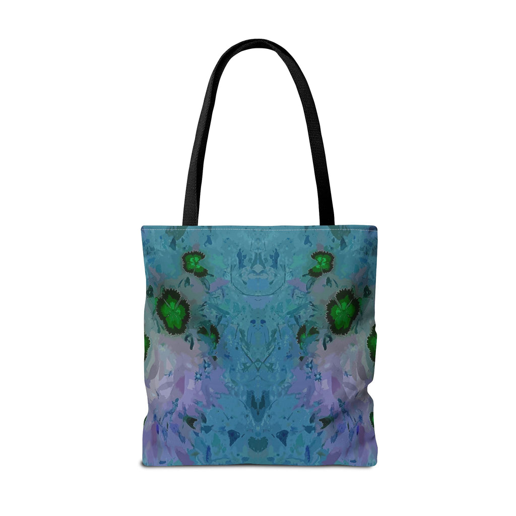 Abstract Blue-Green Art Tote Bag – All-Over Print Floral Kaleidoscope