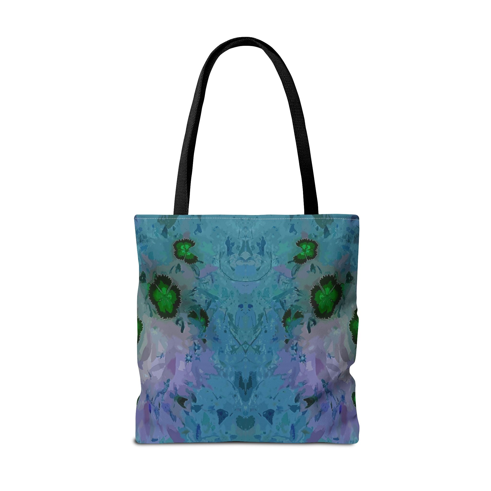 Abstract Blue-Green Art Tote Bag – All-Over Print Floral Kaleidoscope
