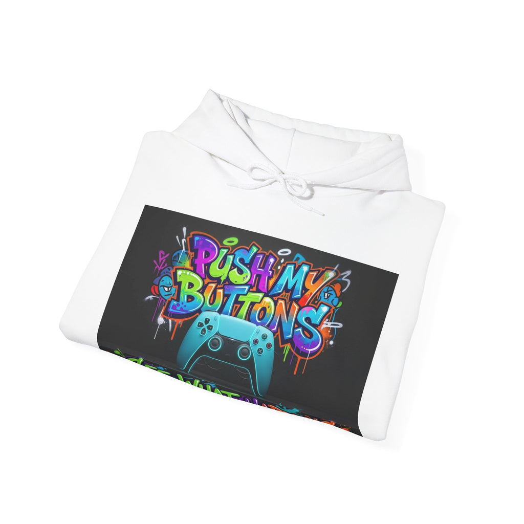 Gaming Hoodie — 'Push My Buttons' Colorful Controller Graphic