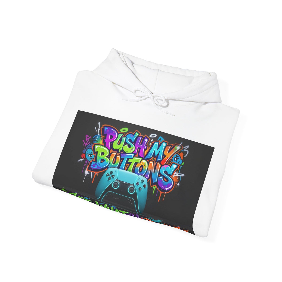 Gaming Hoodie — 'Push My Buttons' Colorful Controller Graphic