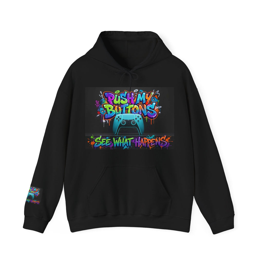 Gaming Hoodie — 'Push My Buttons' Colorful Controller Graphic