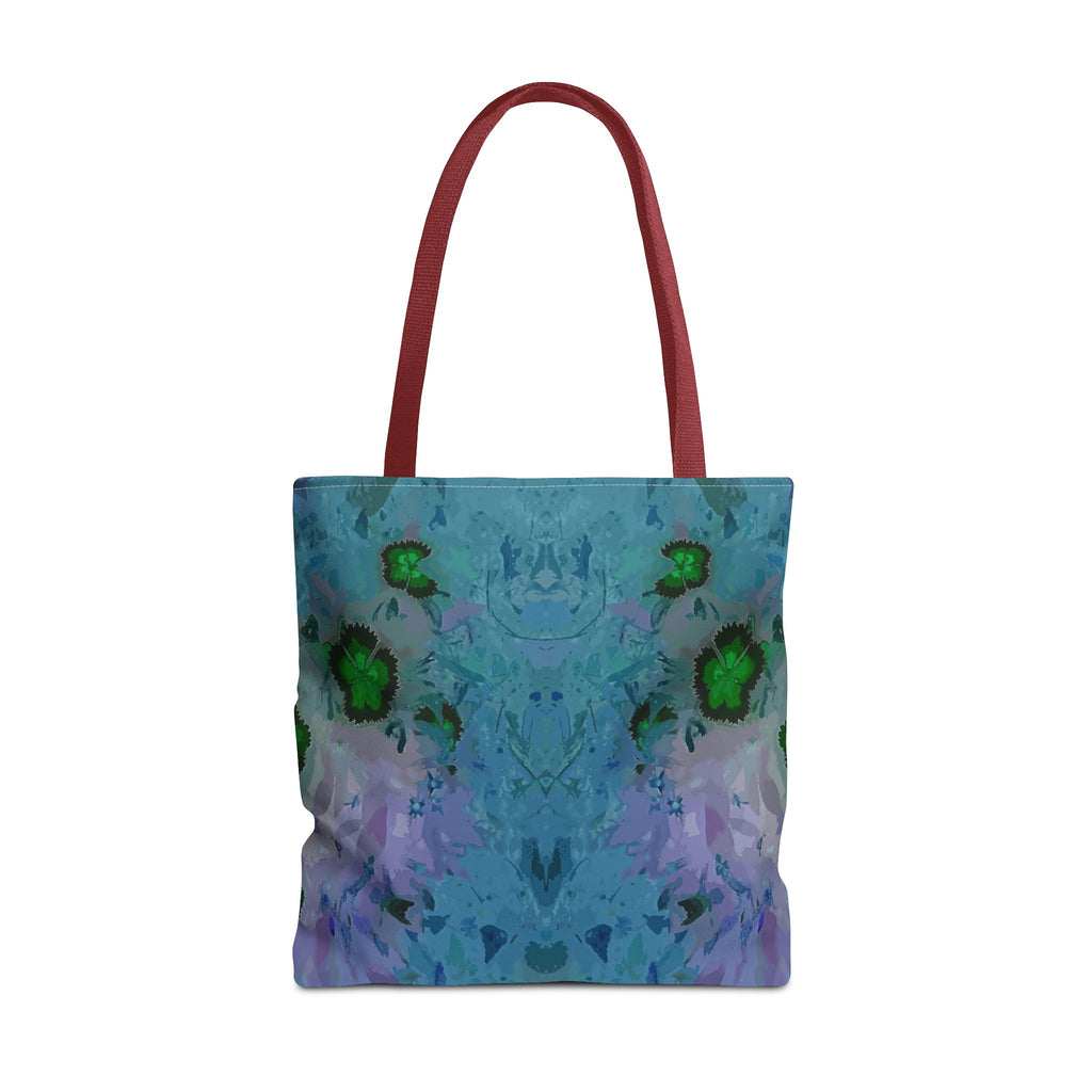 Abstract Blue-Green Art Tote Bag – All-Over Print Floral Kaleidoscope