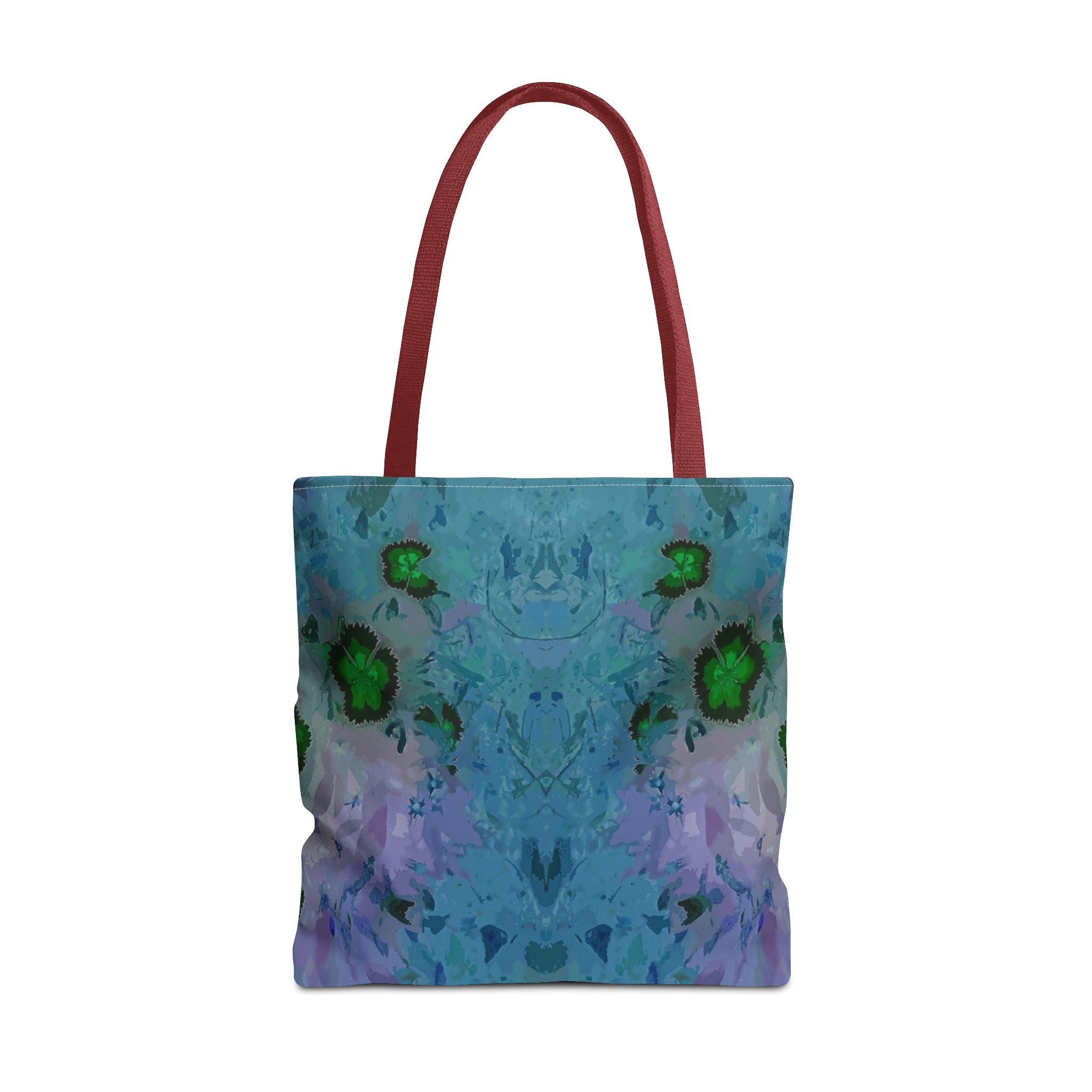 Abstract Blue-Green Art Tote Bag – All-Over Print Floral Kaleidoscope