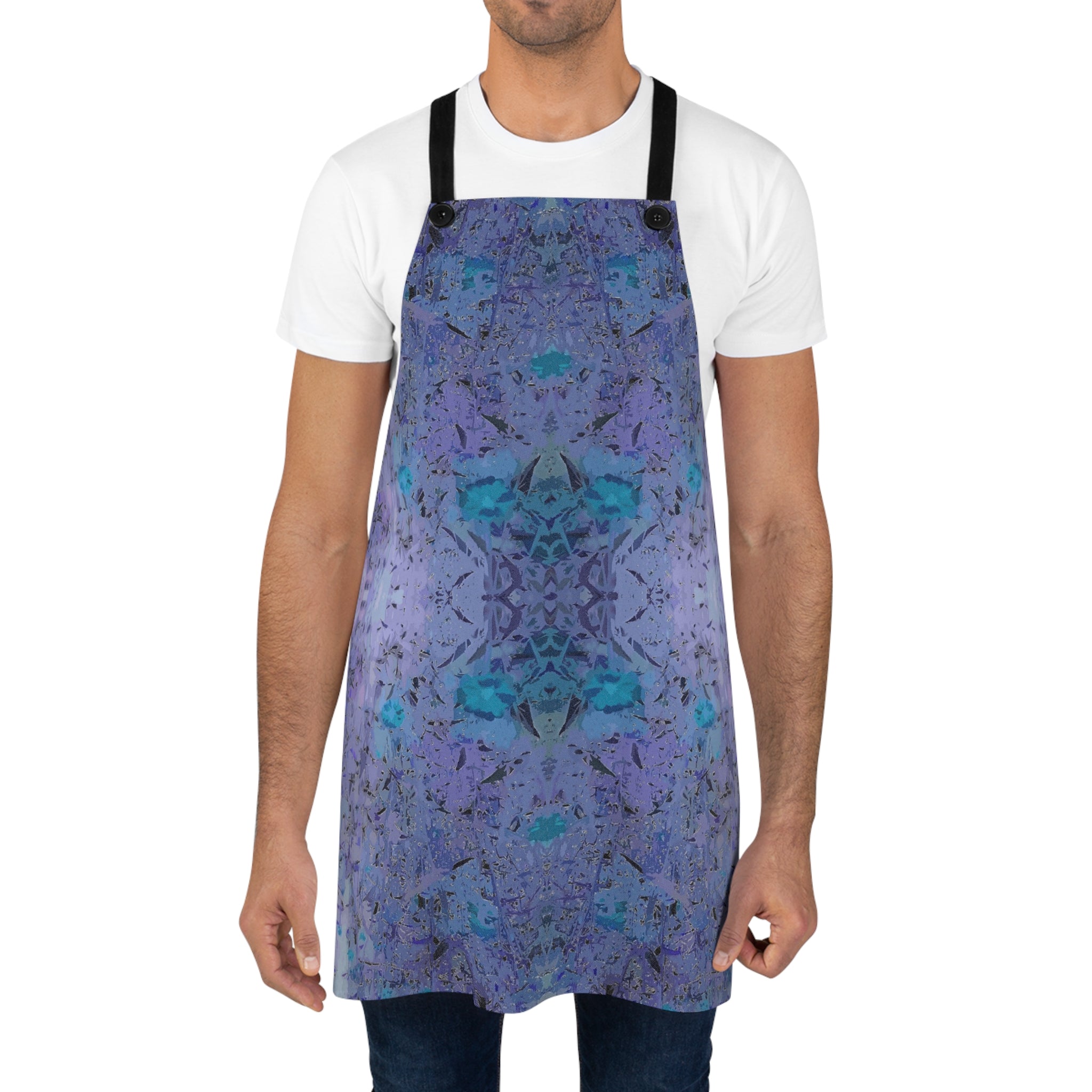 Blue Violet Kaleidoscope Apron — Artistic Watercolor Kitchen Apron for Baking & Cooking