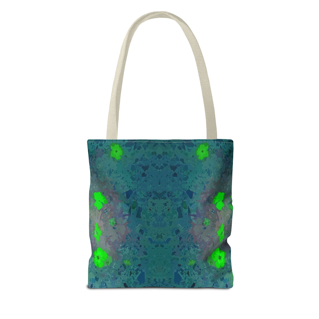 Teal Kaleidoscope Tote Bag — Abstract Green Floral All-Over Print