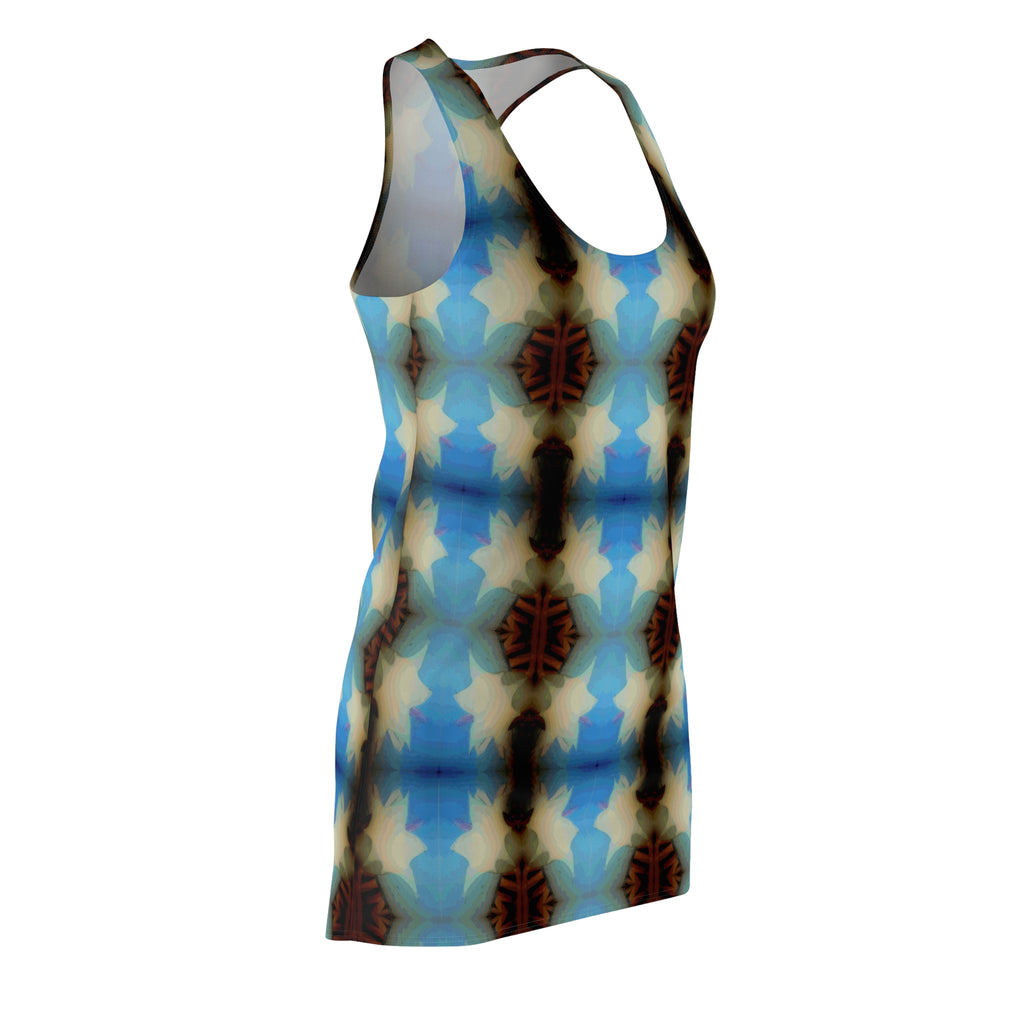 Kaleidoscope Racerback Dress — Blue Brown Geometric AOP