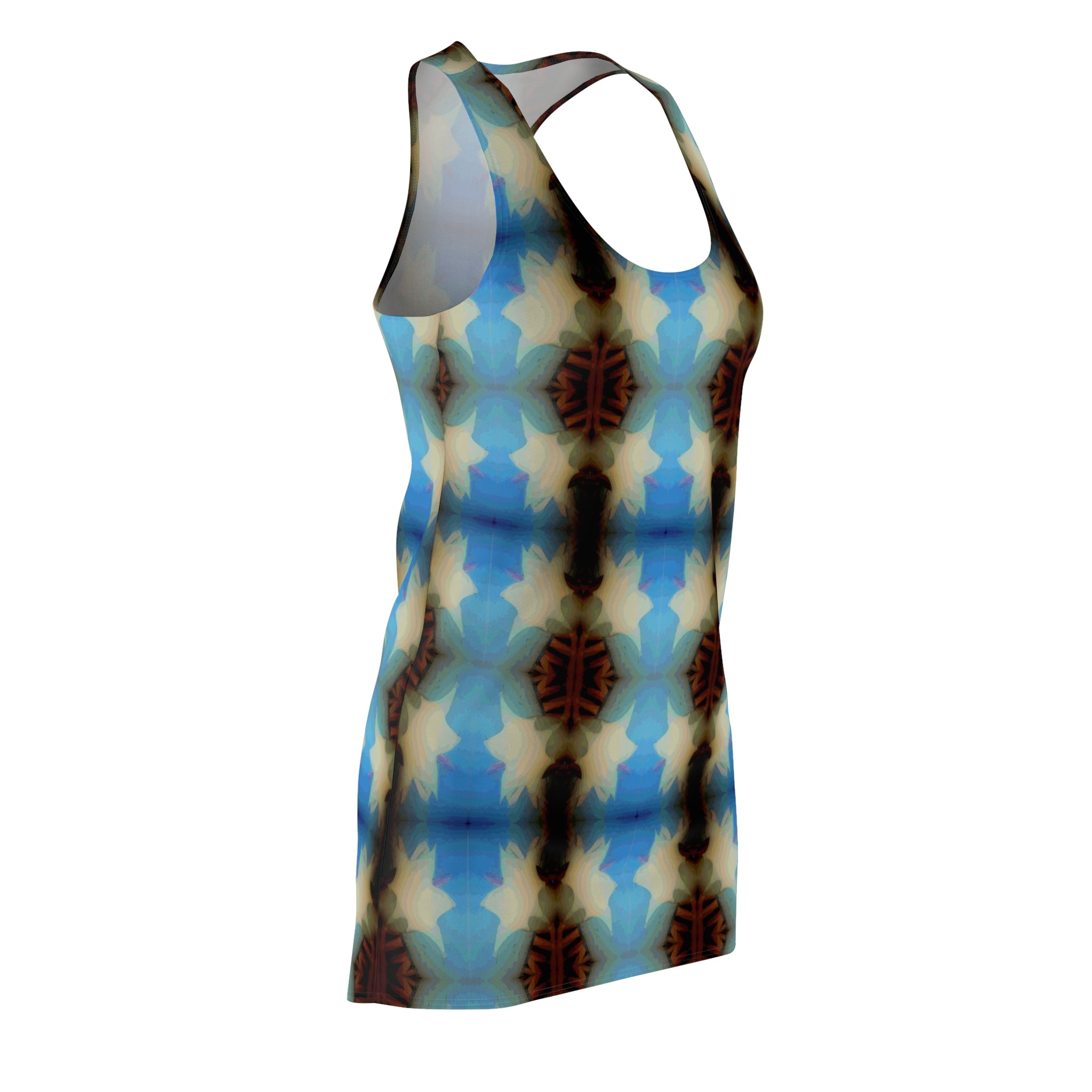 Kaleidoscope Racerback Dress — Blue Brown Geometric AOP
