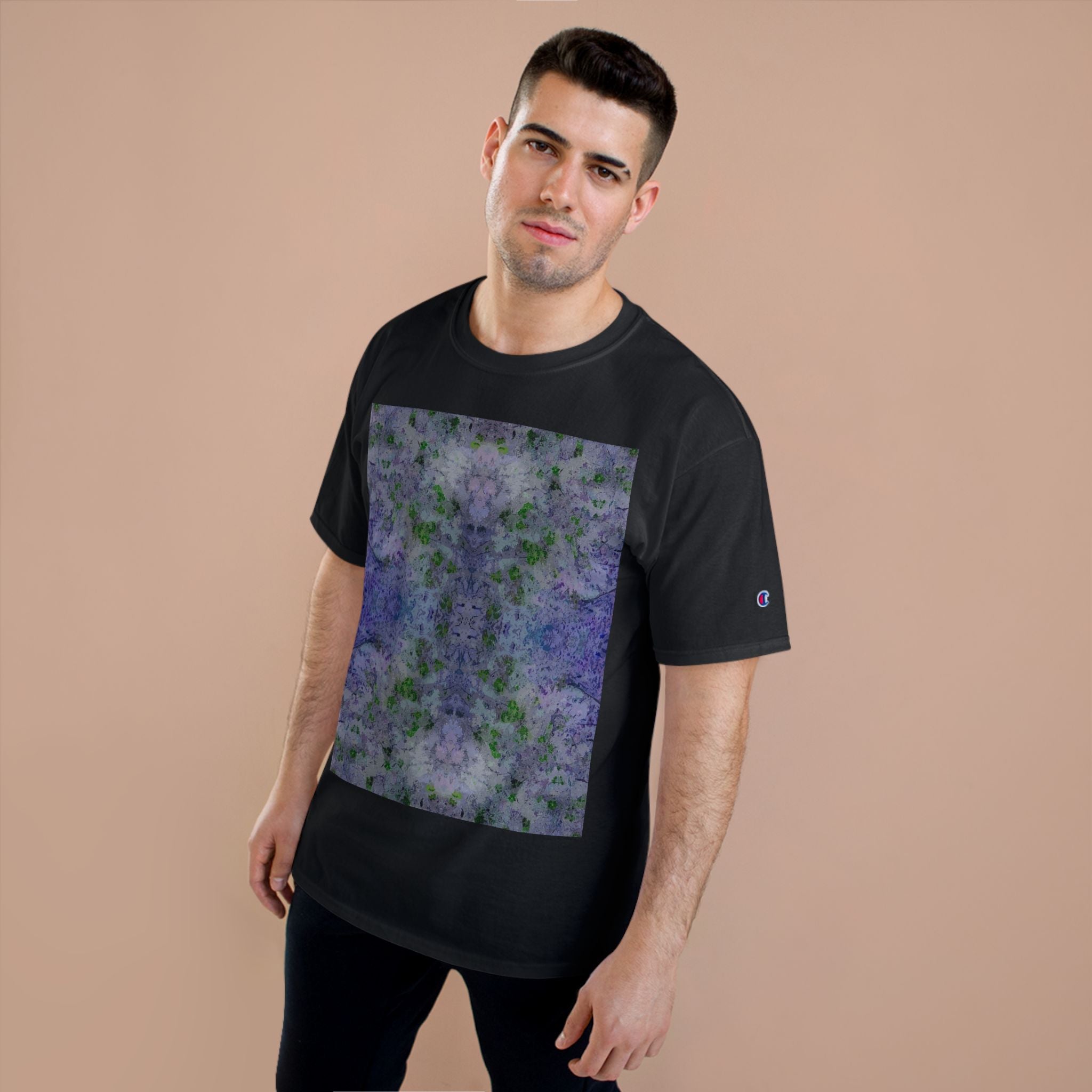 Abstract Floral Kaleidoscope T-Shirt — Purple Green Symmetry Print
