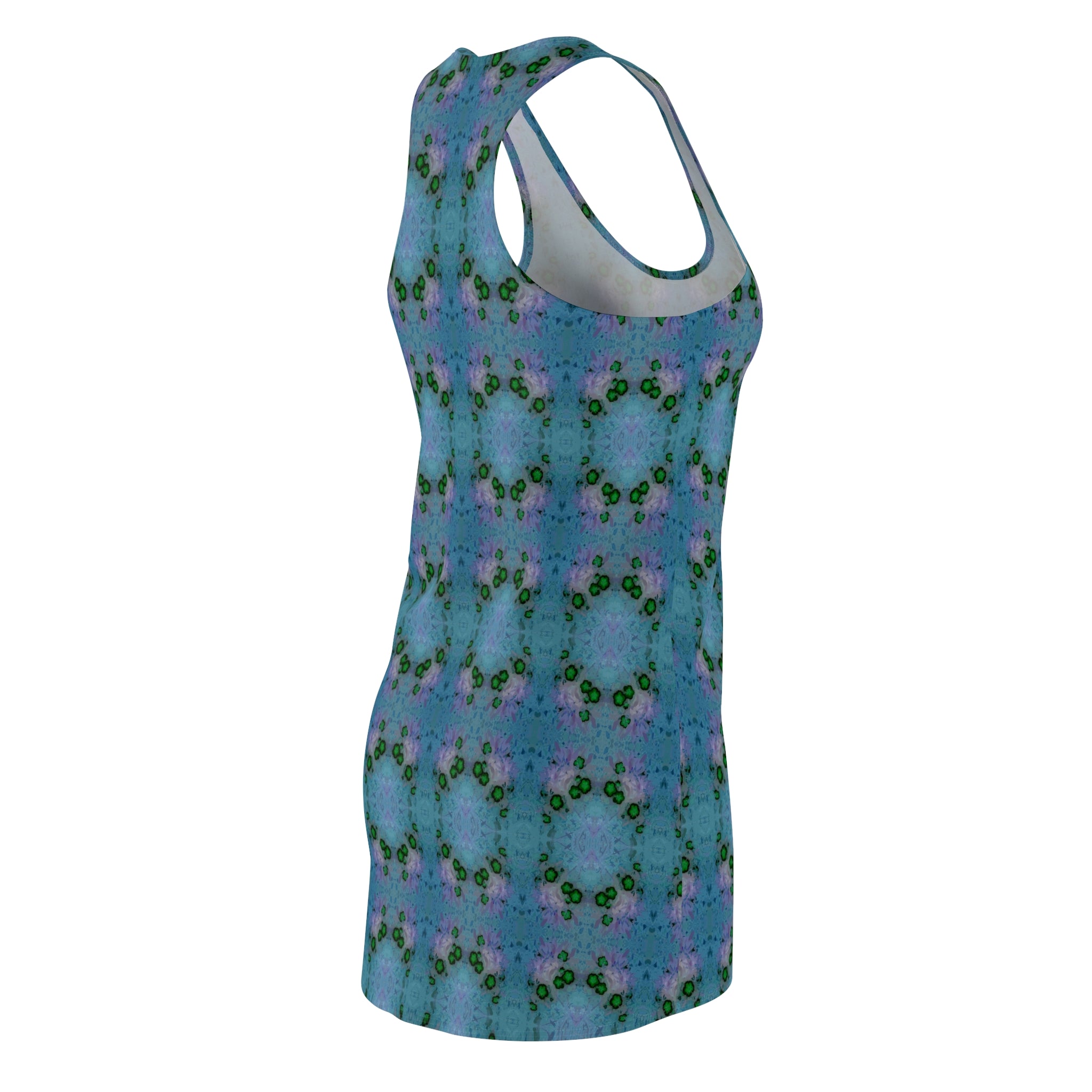 Blue Green Kaleidoscope Racerback Dress – Floral Geometric AOP