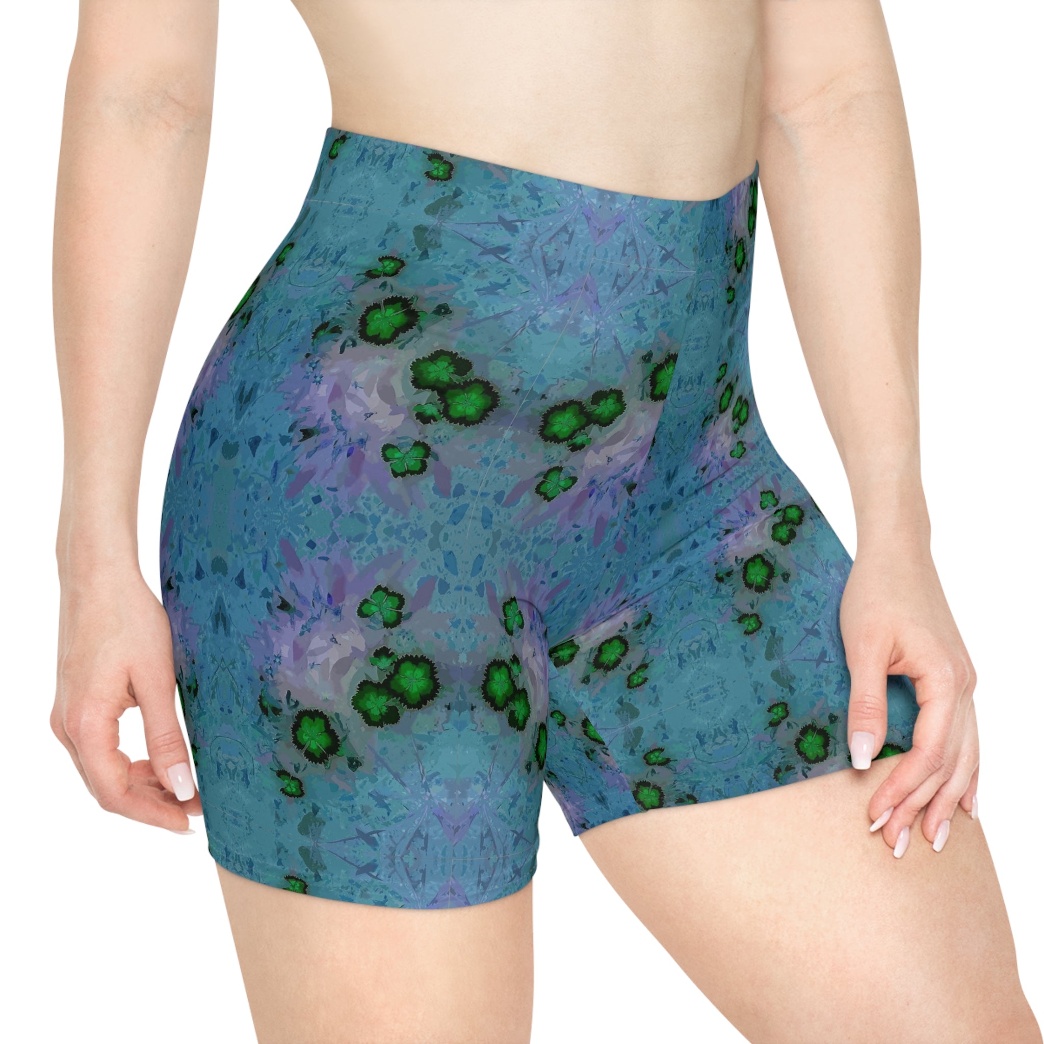 Blue Green Kaleidoscope Women's Biker Shorts — Abstract Floral Activewear