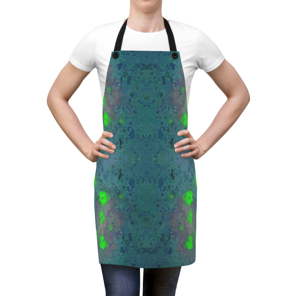 Floral Kaleidoscope Apron — Green Blue Watercolor Kitchen Apron