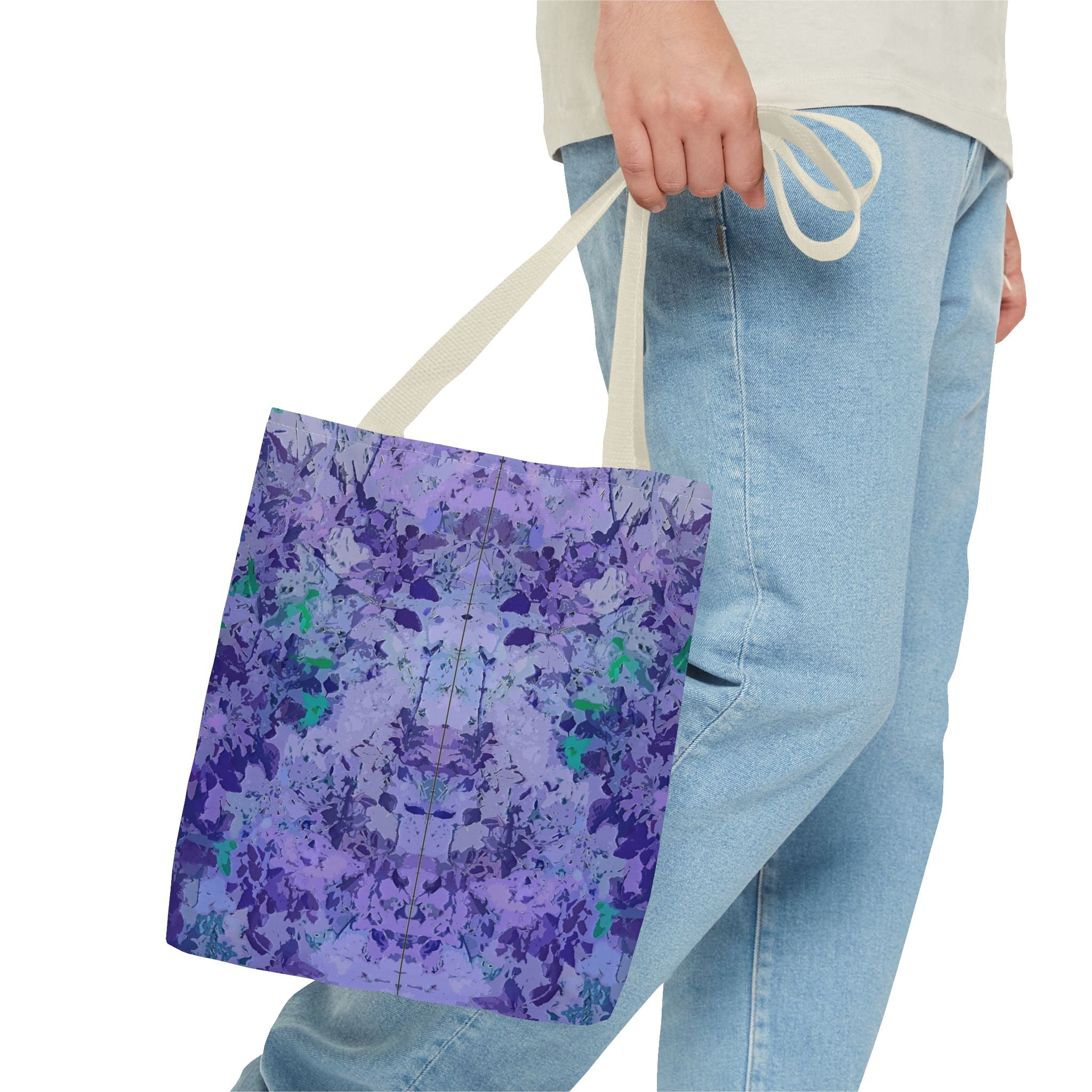 Purple Tie-Dye Tote Bag — Abstract Floral Pattern All-Over Print