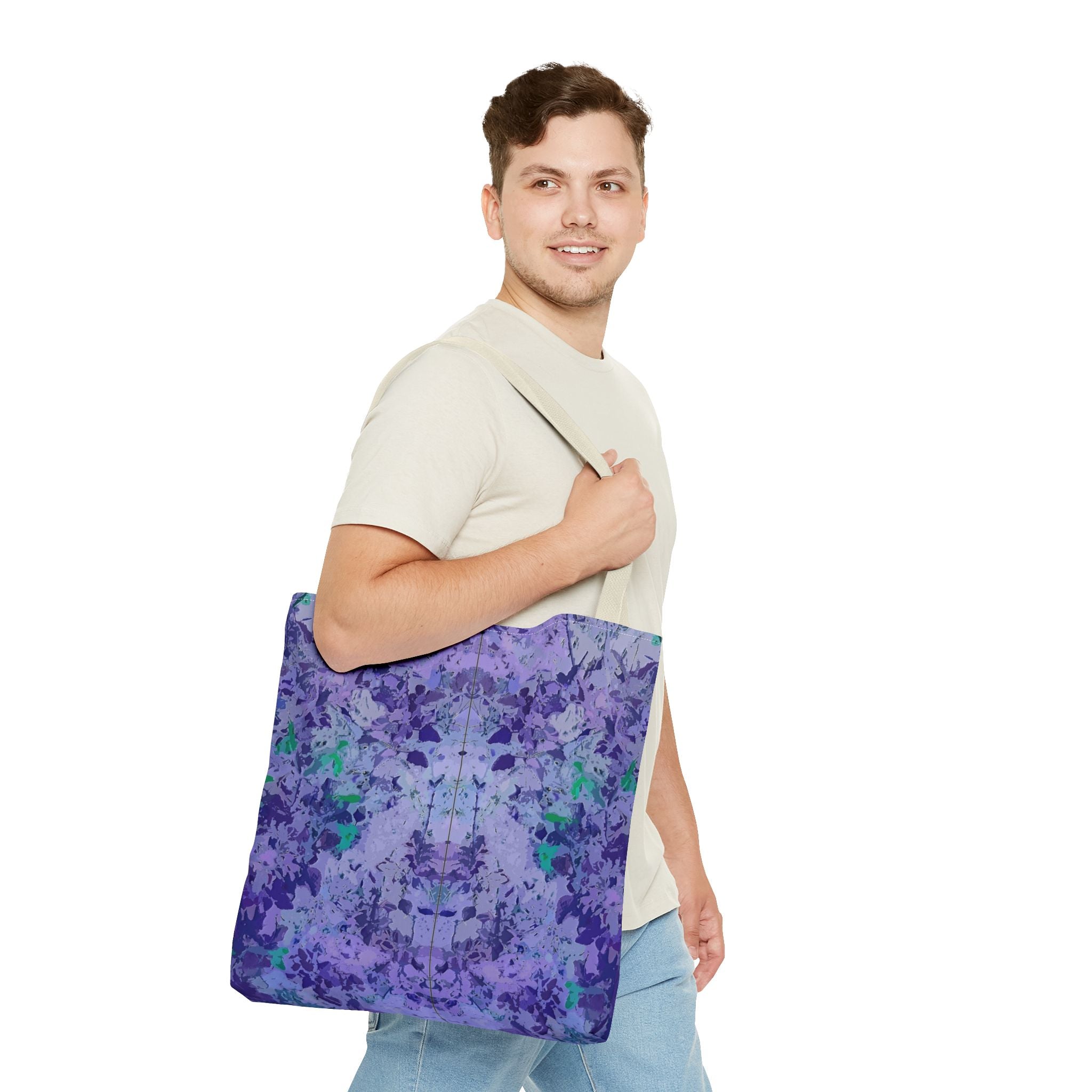 Purple Tie-Dye Tote Bag — Abstract Floral Pattern All-Over Print