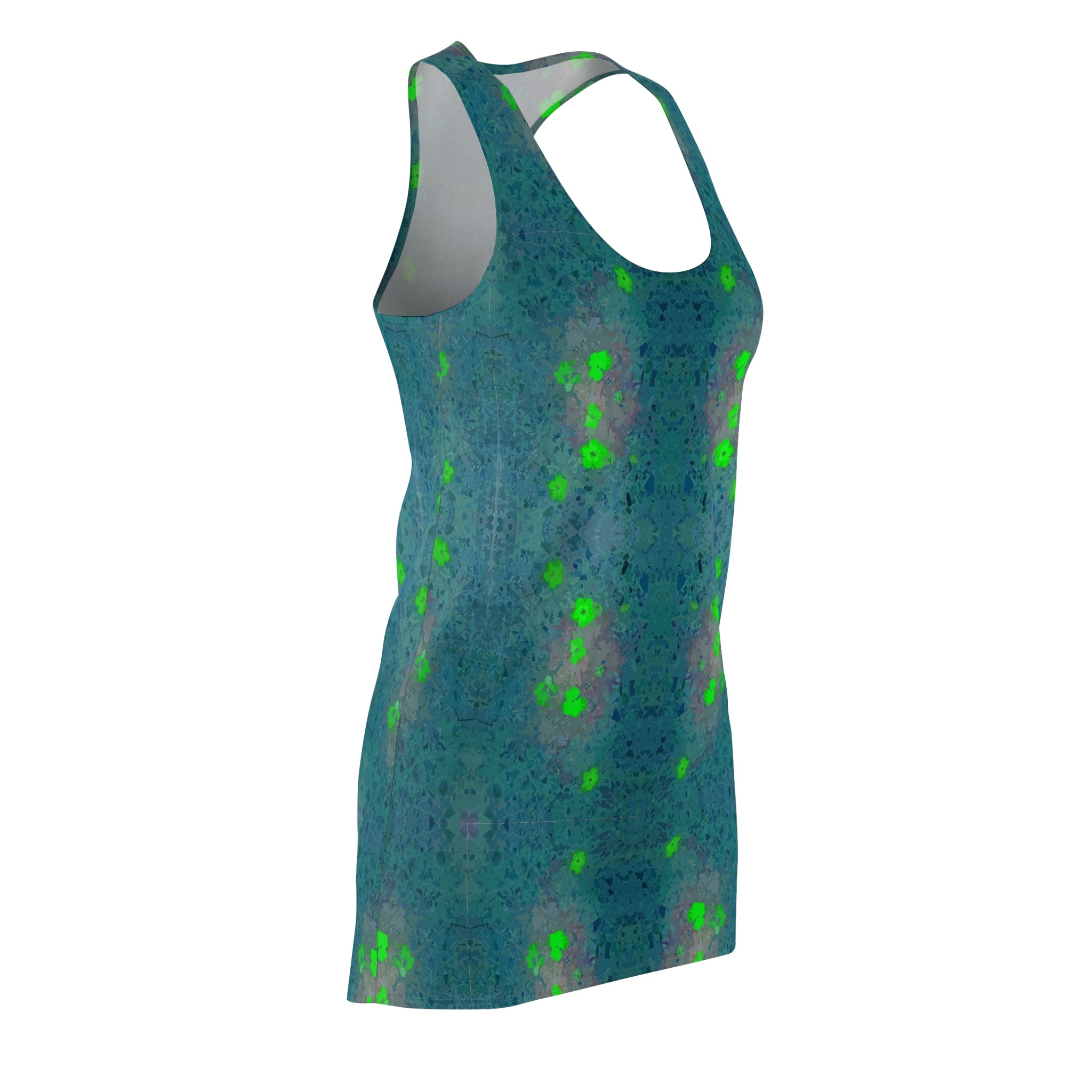 Teal Green Abstract Floral Racerback Dress — All-Over Print Women's Sundress
