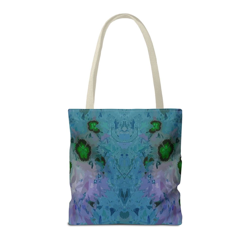 Abstract Blue-Green Art Tote Bag – All-Over Print Floral Kaleidoscope