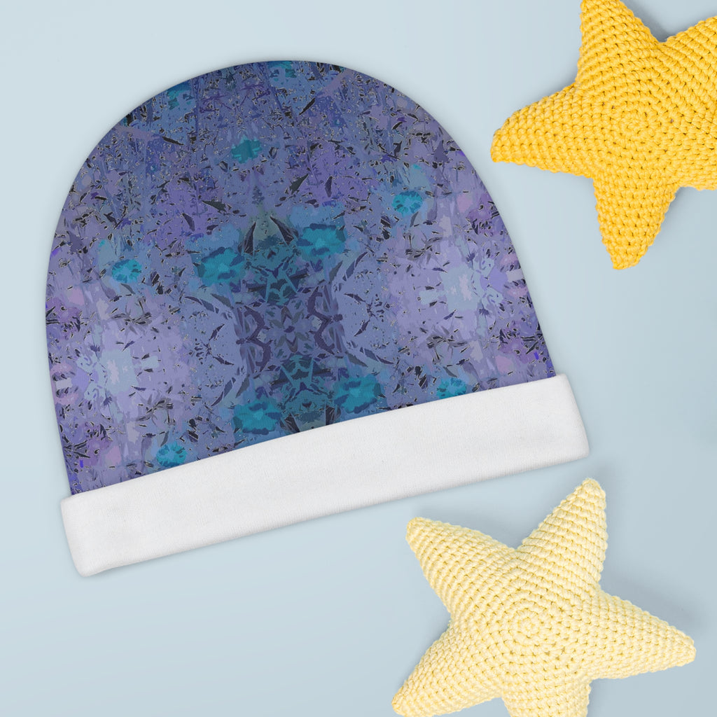Purple Teal Kaleidoscope Baby Beanie - Soft All-Over Print Newborn Hat