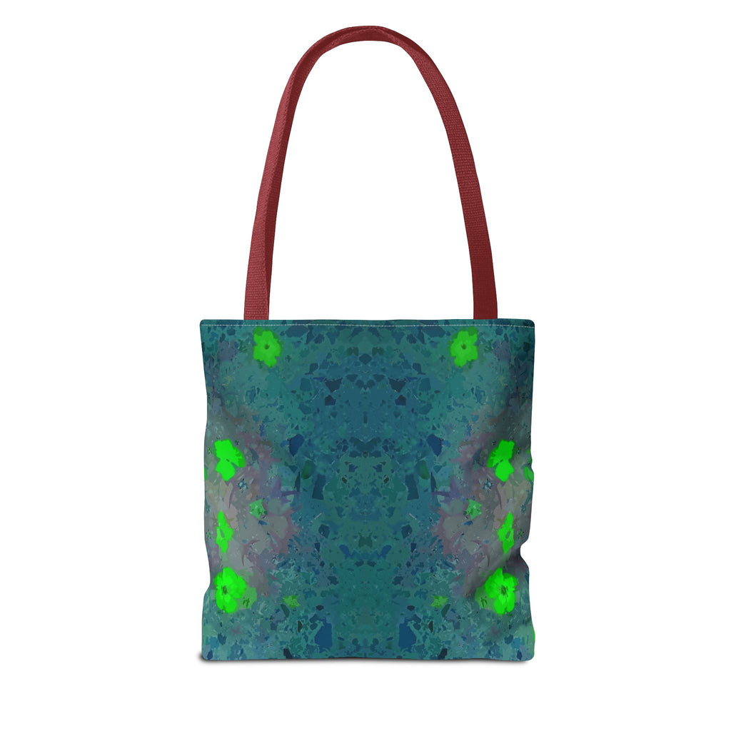 Teal Kaleidoscope Tote Bag — Abstract Green Floral All-Over Print
