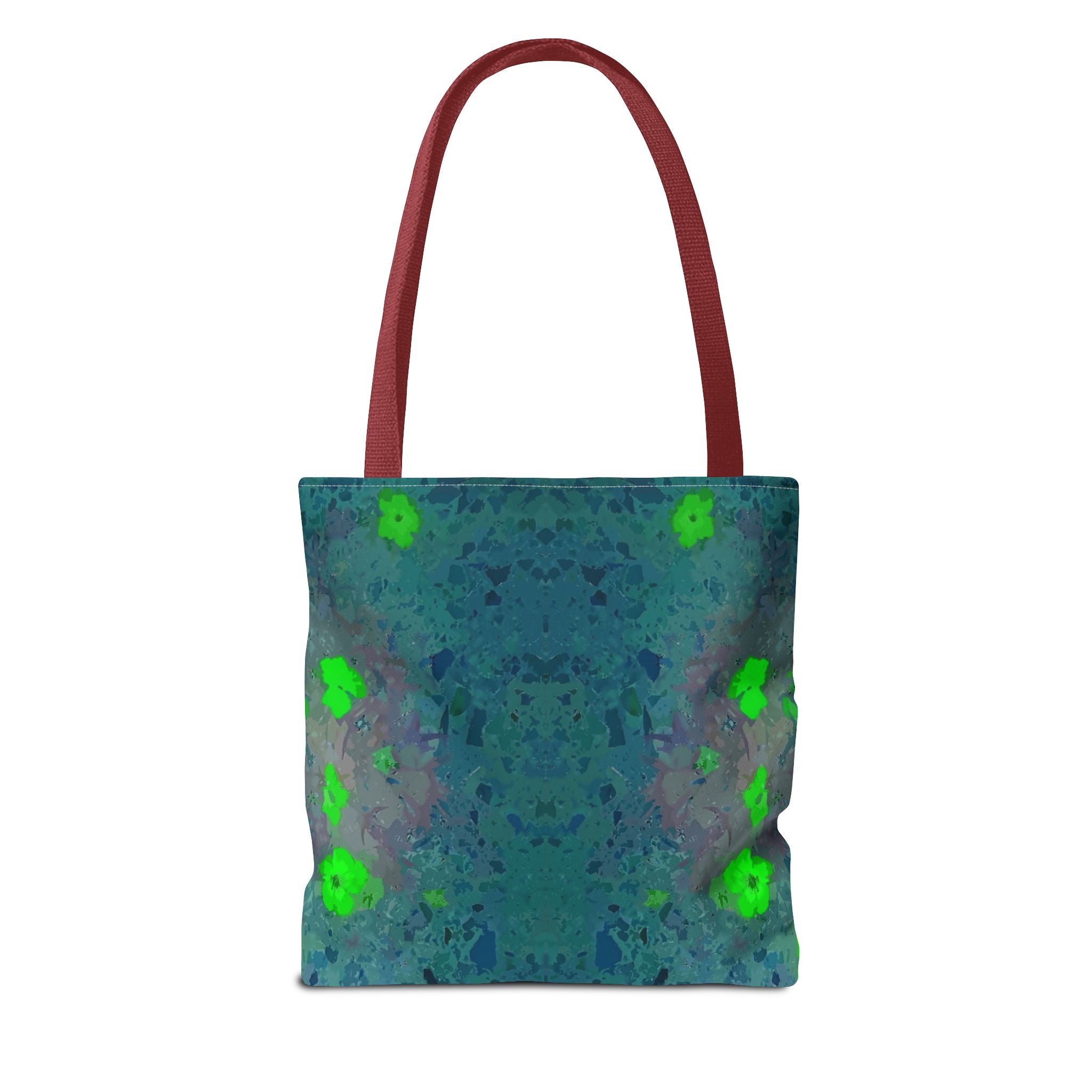 Teal Kaleidoscope Tote Bag — Abstract Green Floral All-Over Print