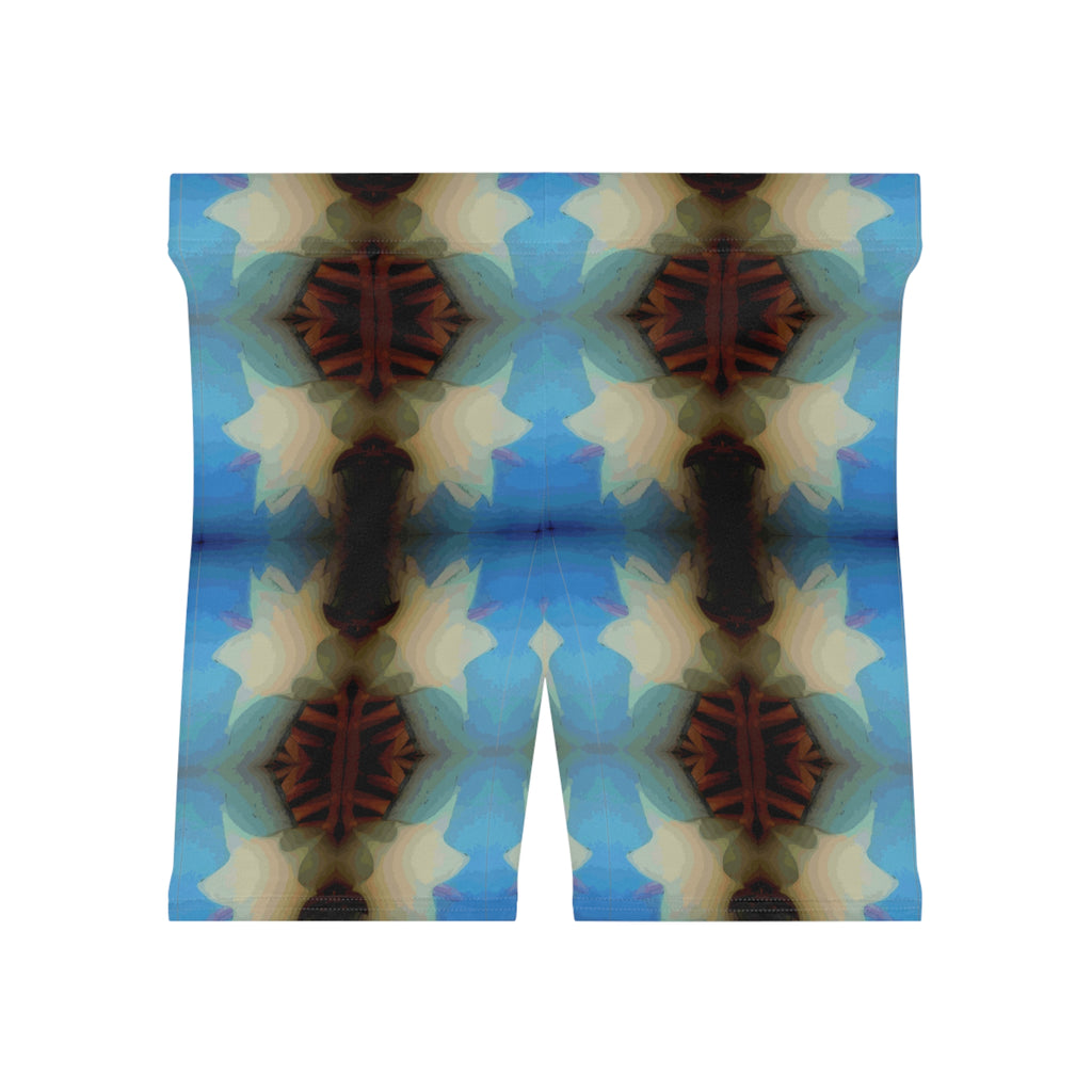 Kaleidoscope Blue Biker Shorts — Women's Patterned Athletic Shorts