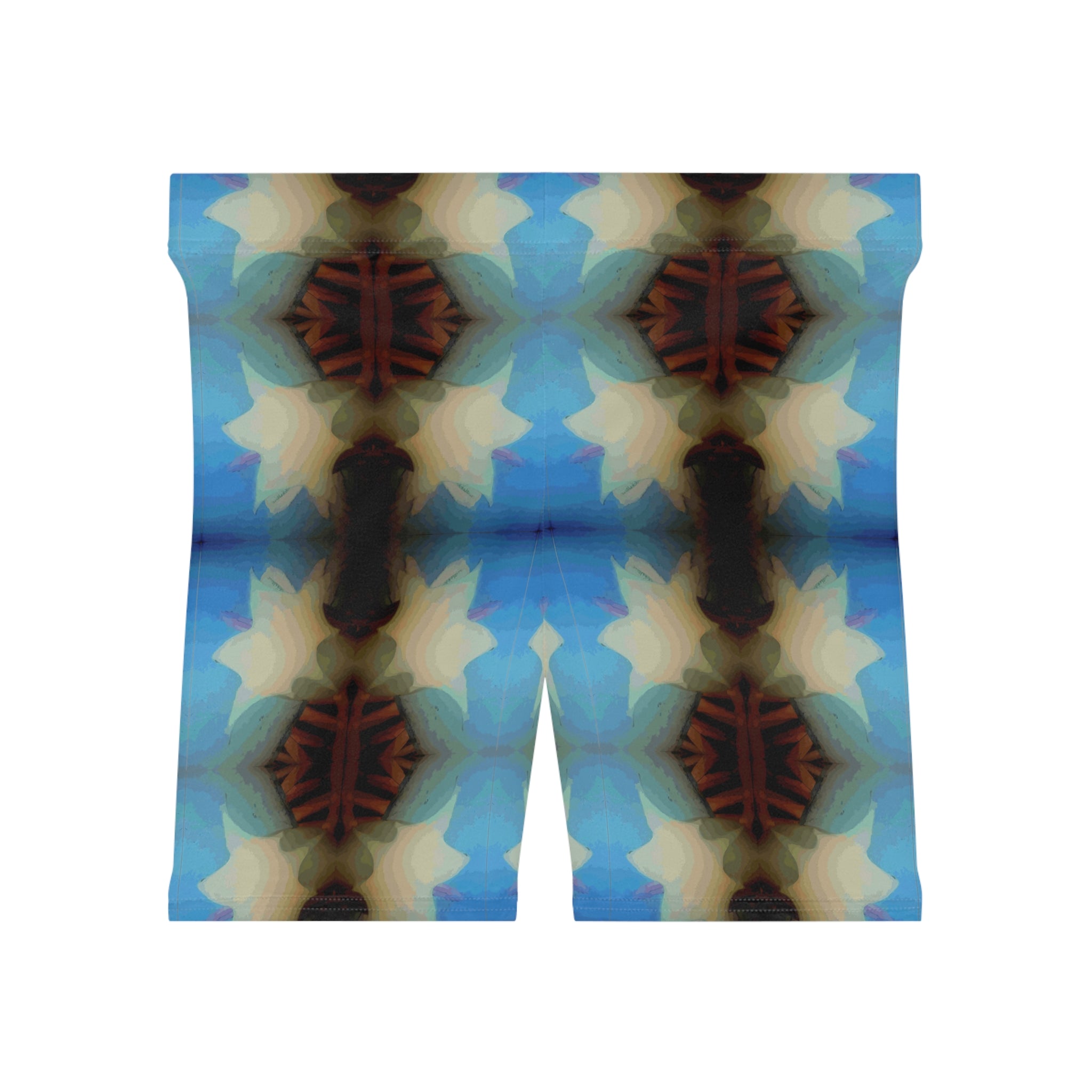 Kaleidoscope Blue Biker Shorts — Women's Patterned Athletic Shorts