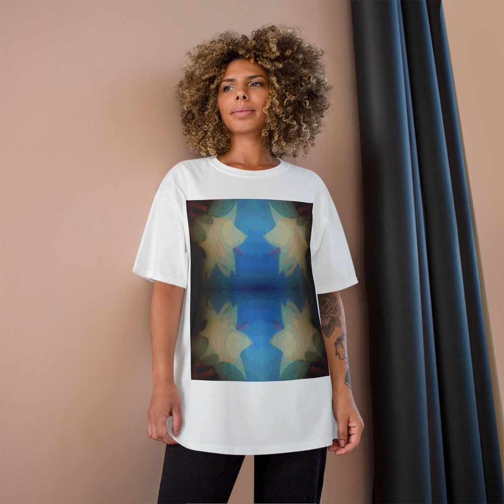 Abstract Blue Floral T-Shirt — Symmetrical Kaleidoscope Art Tee
