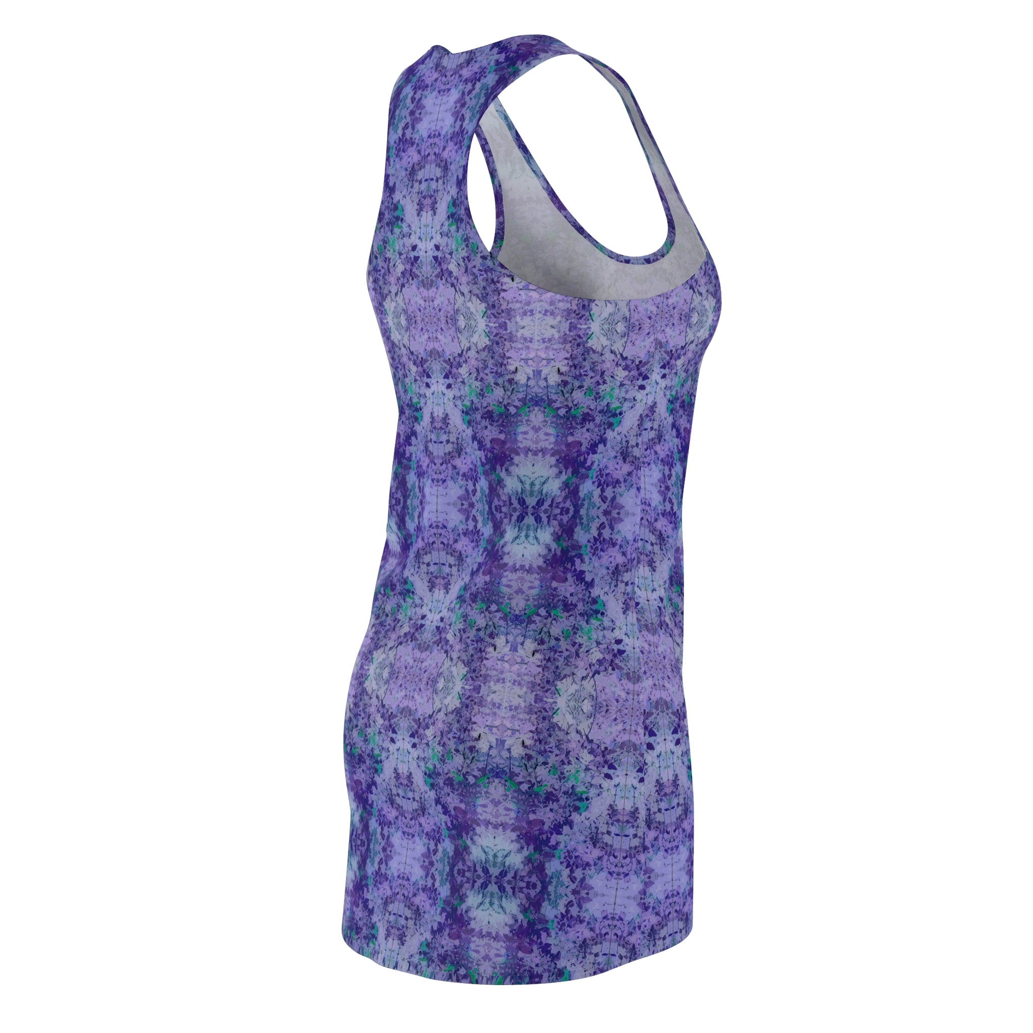 Purple Tie-Dye Racerback Dress — Boho Floral All-Over Print