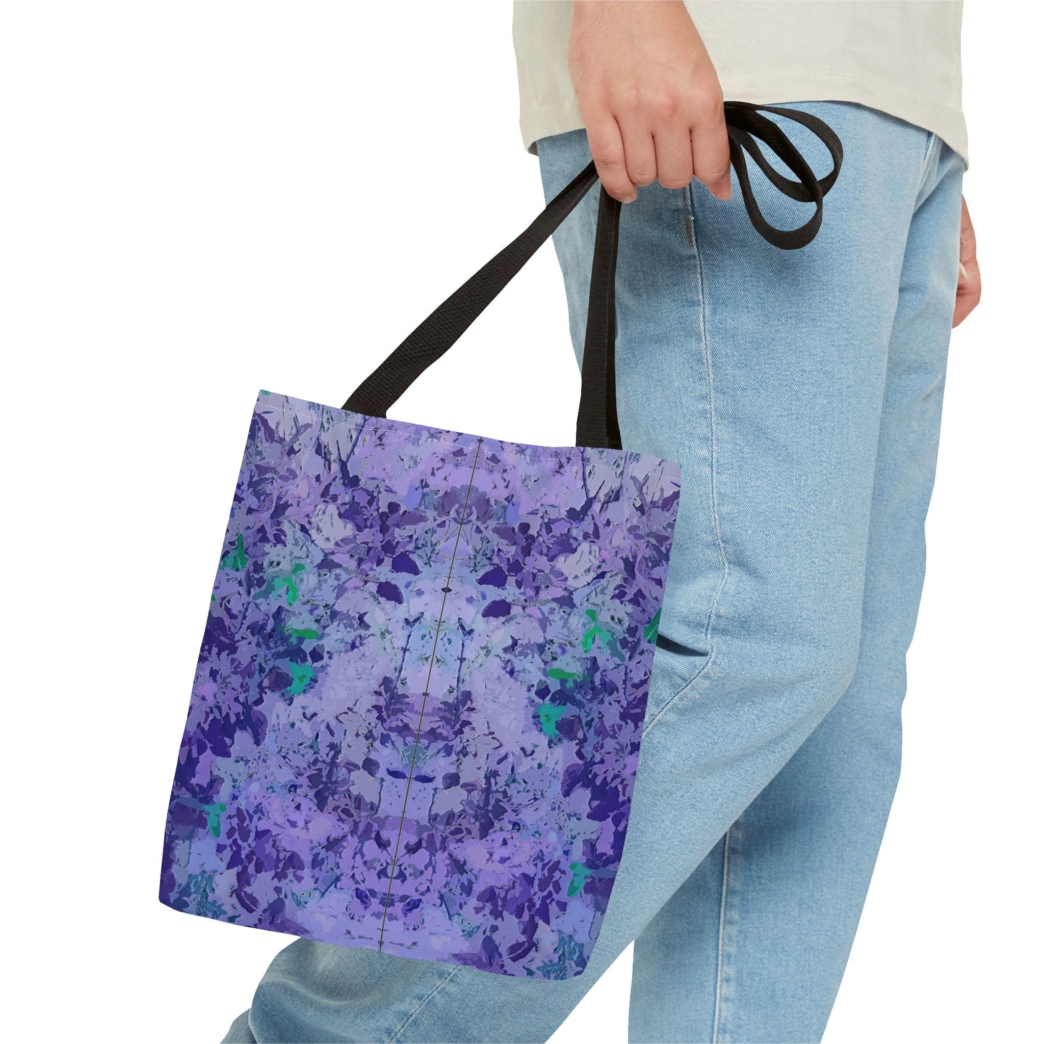 Purple Tie-Dye Tote Bag — Abstract Floral Pattern All-Over Print