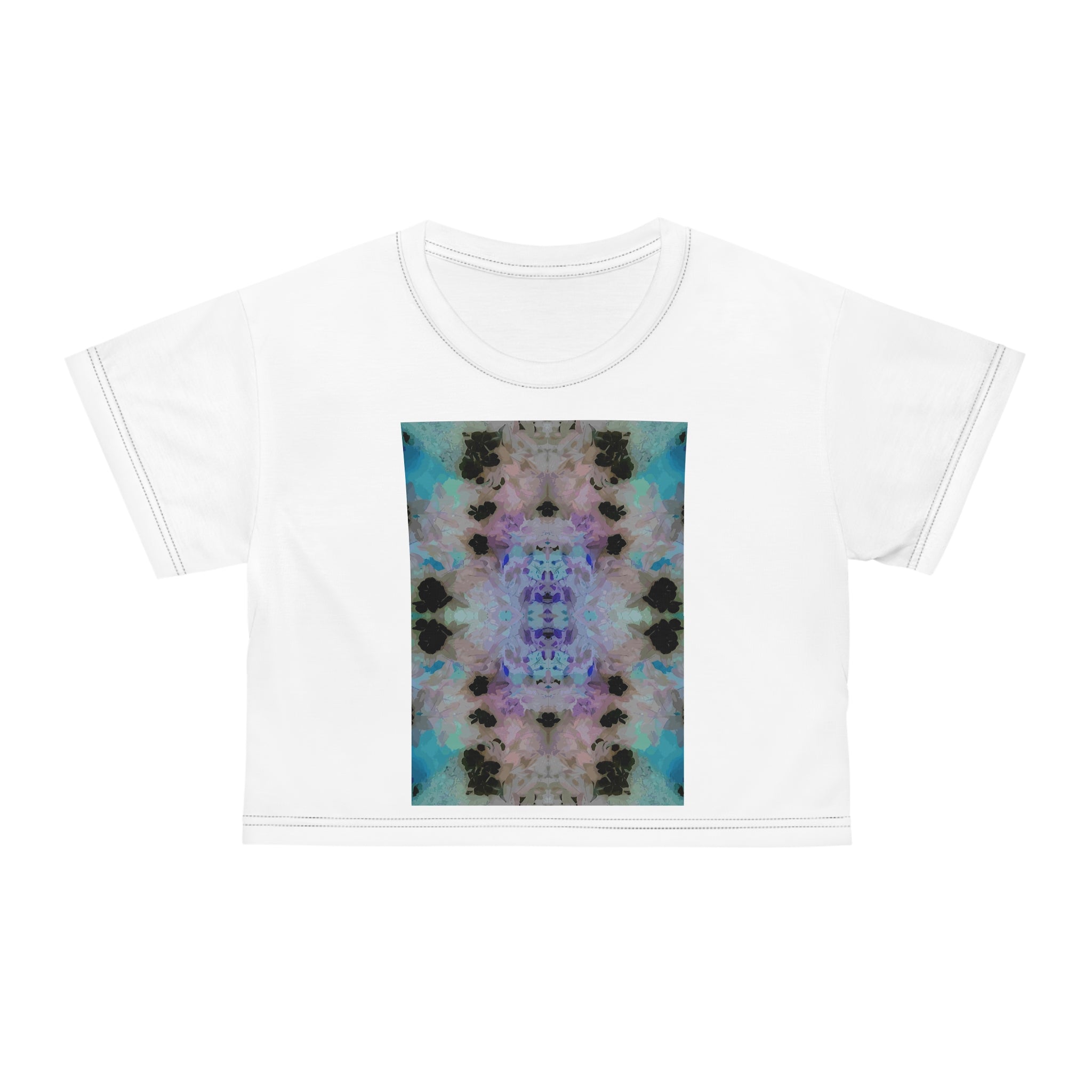 Abstract Watercolor Kaleidoscope Crop Tee — Pastel Tie-Dye Graphic