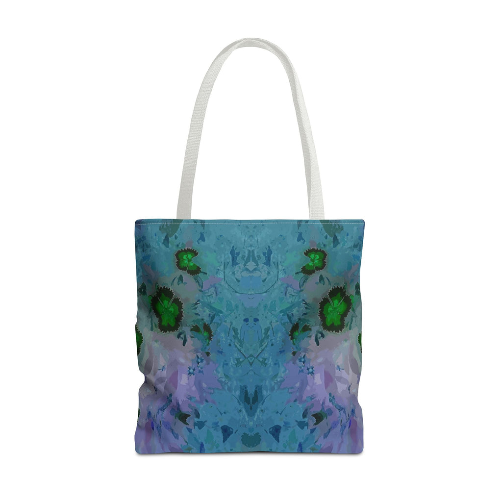 Abstract Blue-Green Art Tote Bag – All-Over Print Floral Kaleidoscope