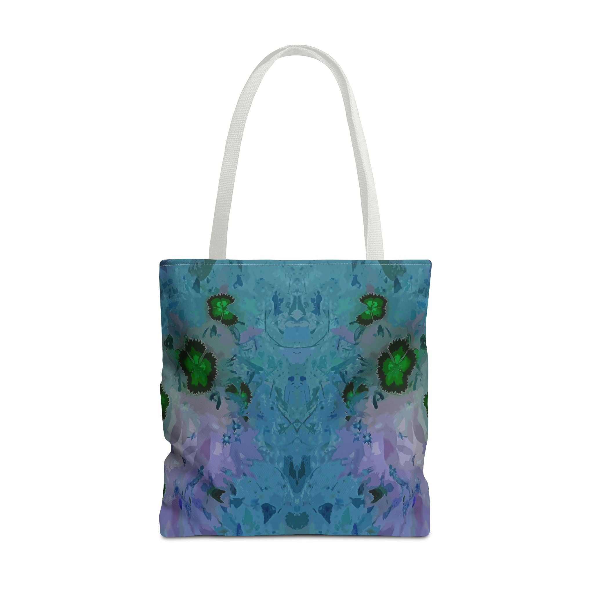 Abstract Blue-Green Art Tote Bag – All-Over Print Floral Kaleidoscope