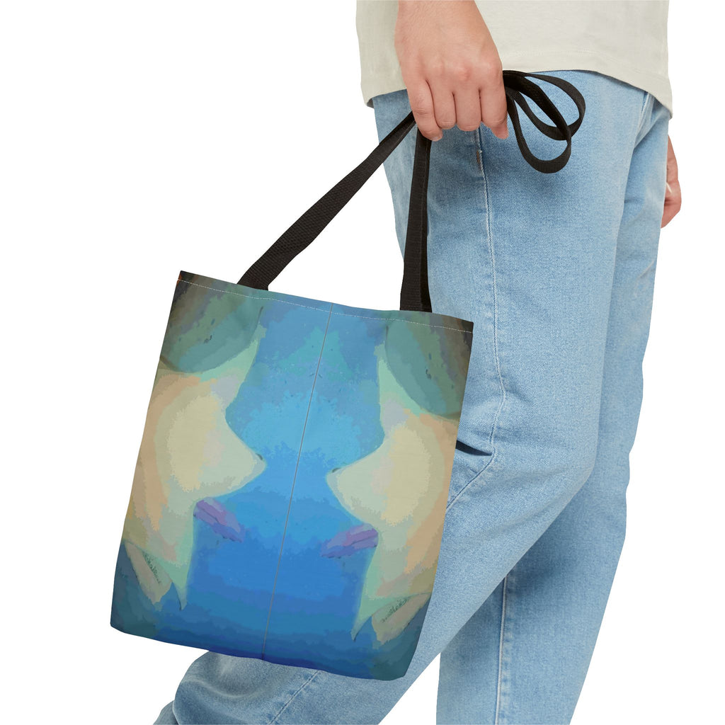 Abstract Blue Mirror Tote Bag – Artistic All-Over Print Beach & Everyday Tote