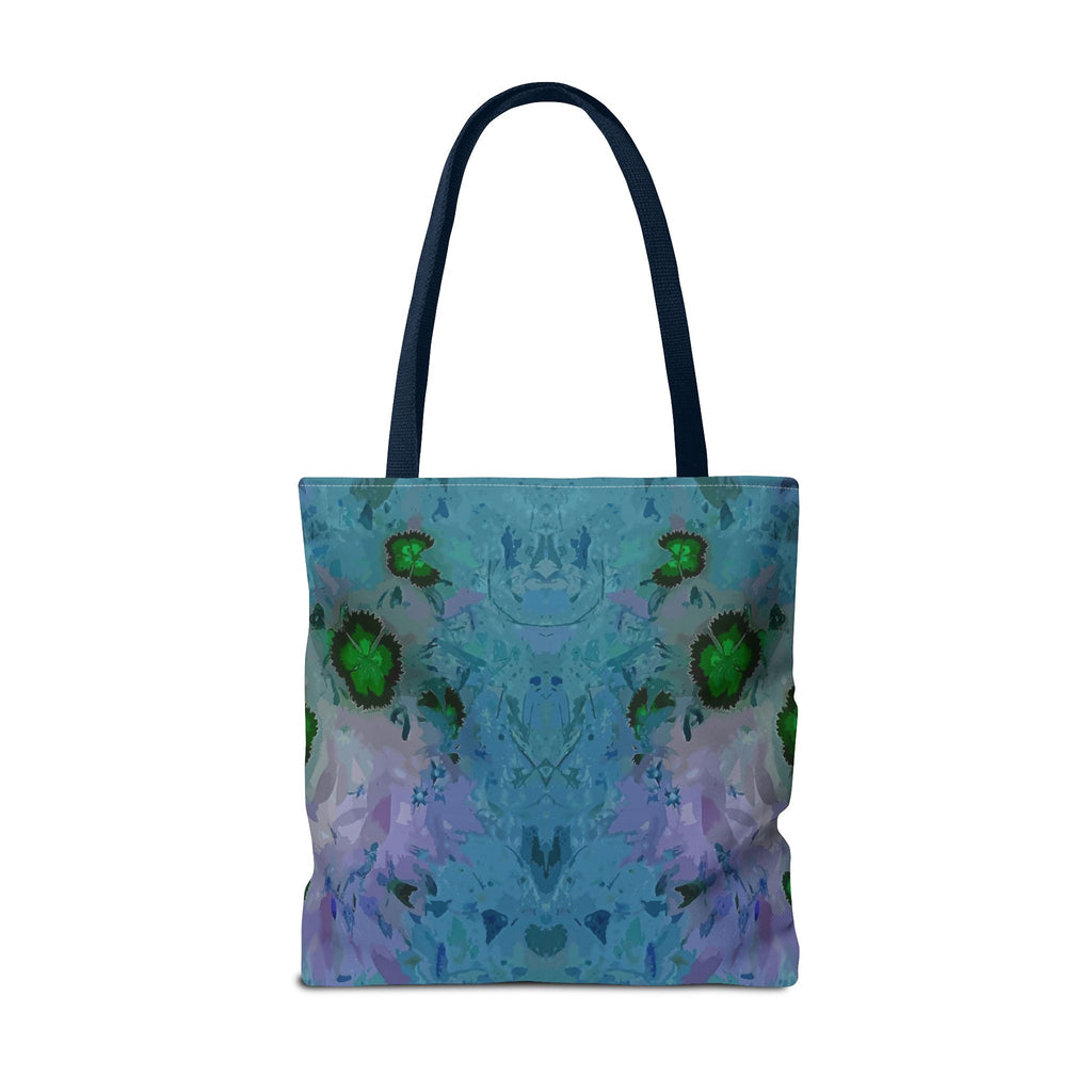 Abstract Blue-Green Art Tote Bag – All-Over Print Floral Kaleidoscope