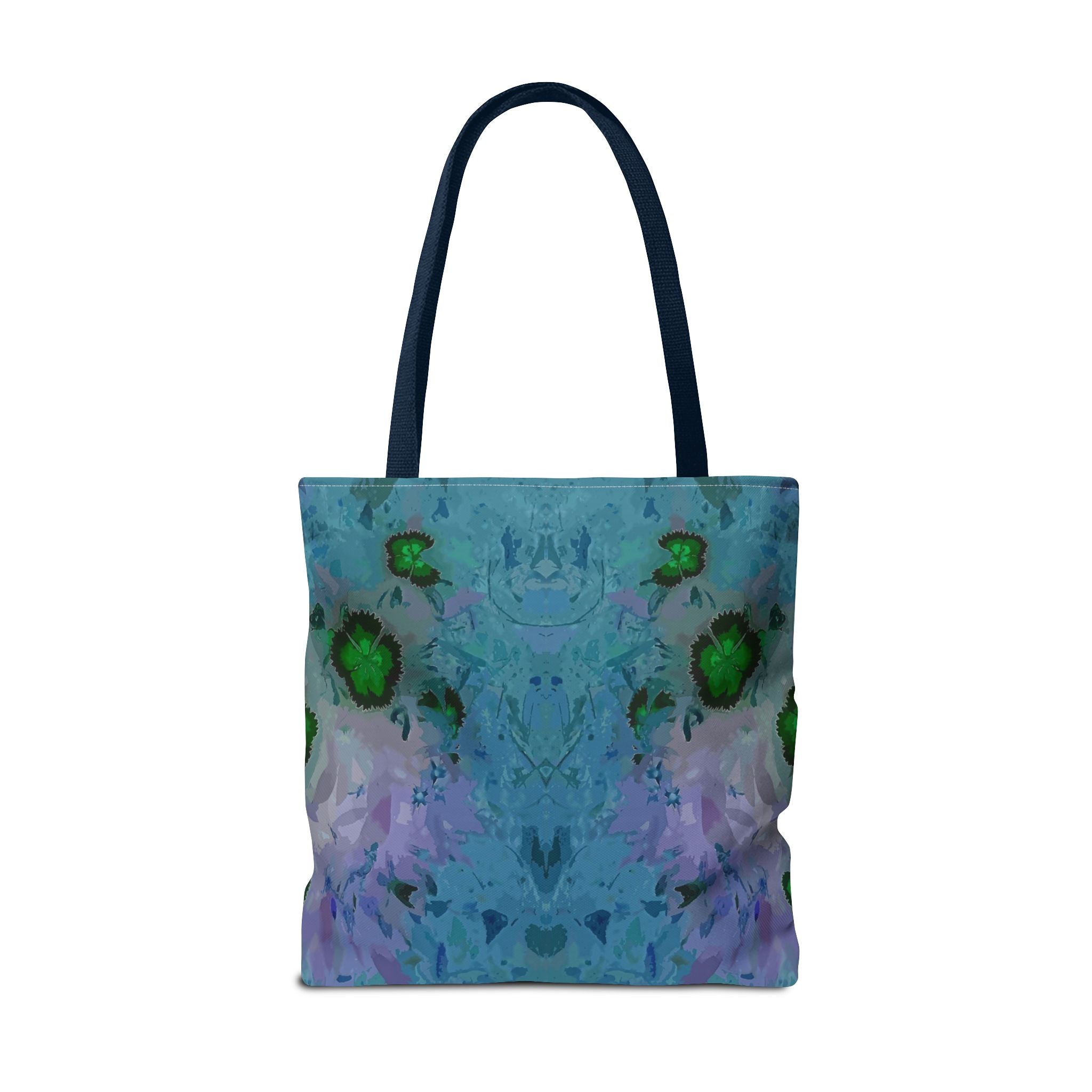 Abstract Blue-Green Art Tote Bag – All-Over Print Floral Kaleidoscope