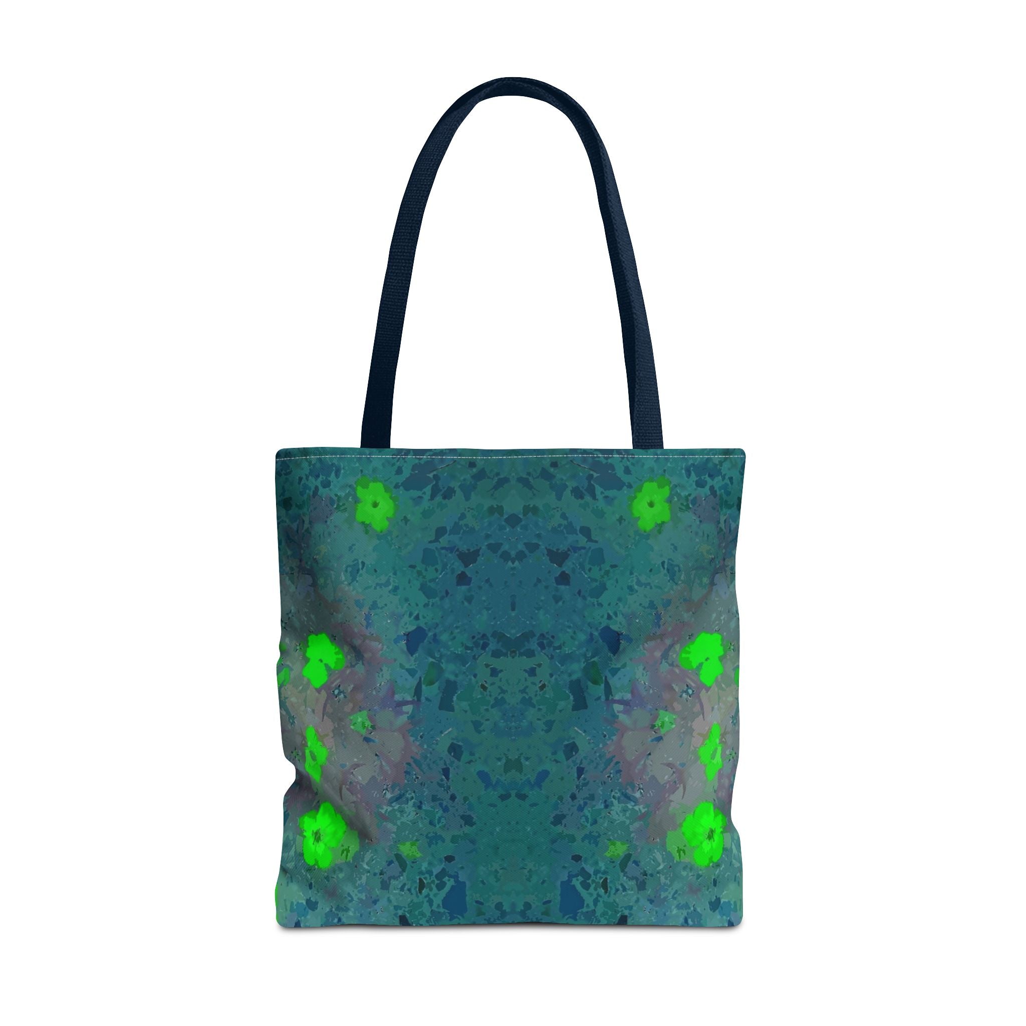Teal Kaleidoscope Tote Bag — Abstract Green Floral All-Over Print