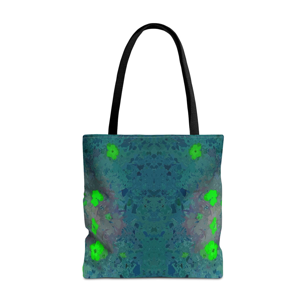 Teal Kaleidoscope Tote Bag — Abstract Green Floral All-Over Print