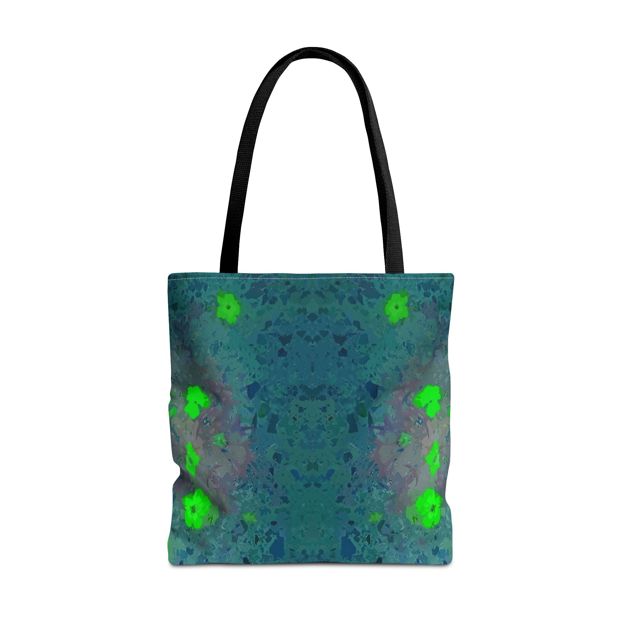 Teal Kaleidoscope Tote Bag — Abstract Green Floral All-Over Print