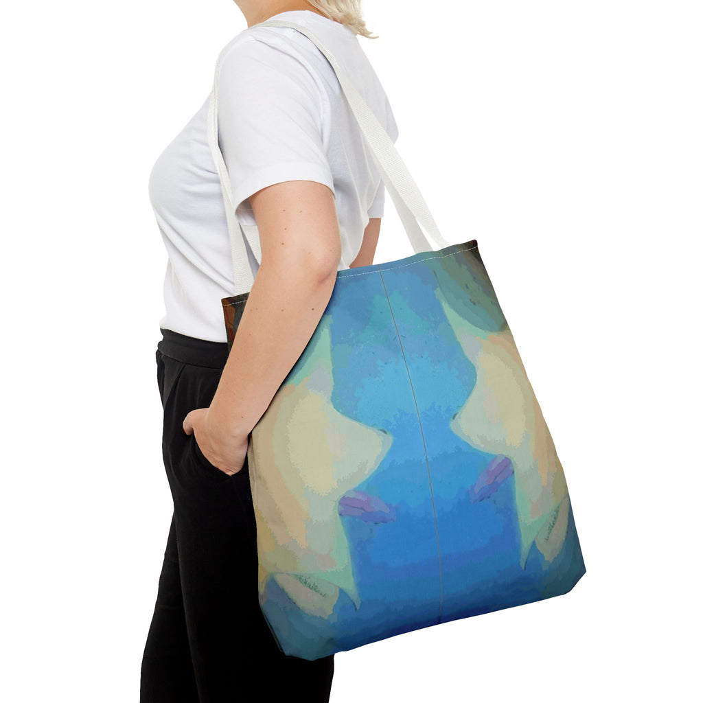 Abstract Blue Mirror Tote Bag – Artistic All-Over Print Beach & Everyday Tote