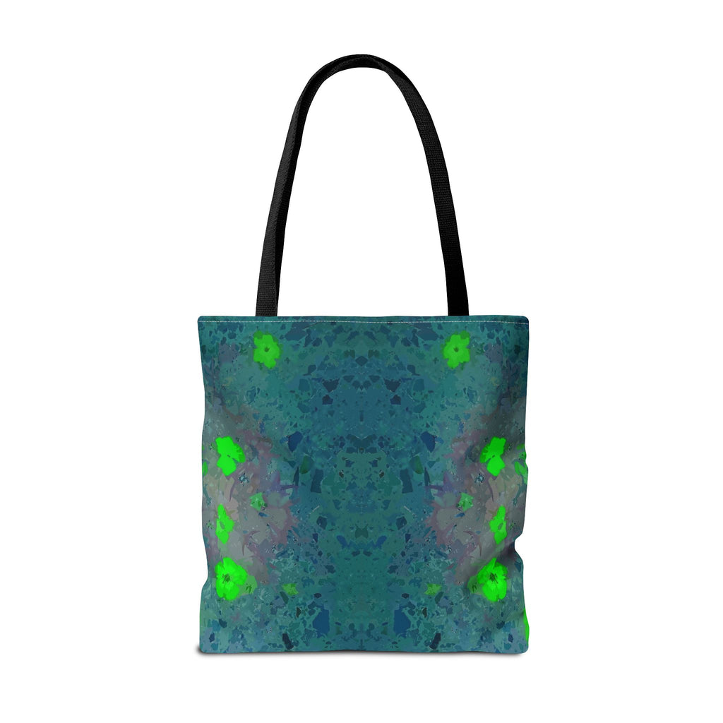 Teal Kaleidoscope Tote Bag — Abstract Green Floral All-Over Print