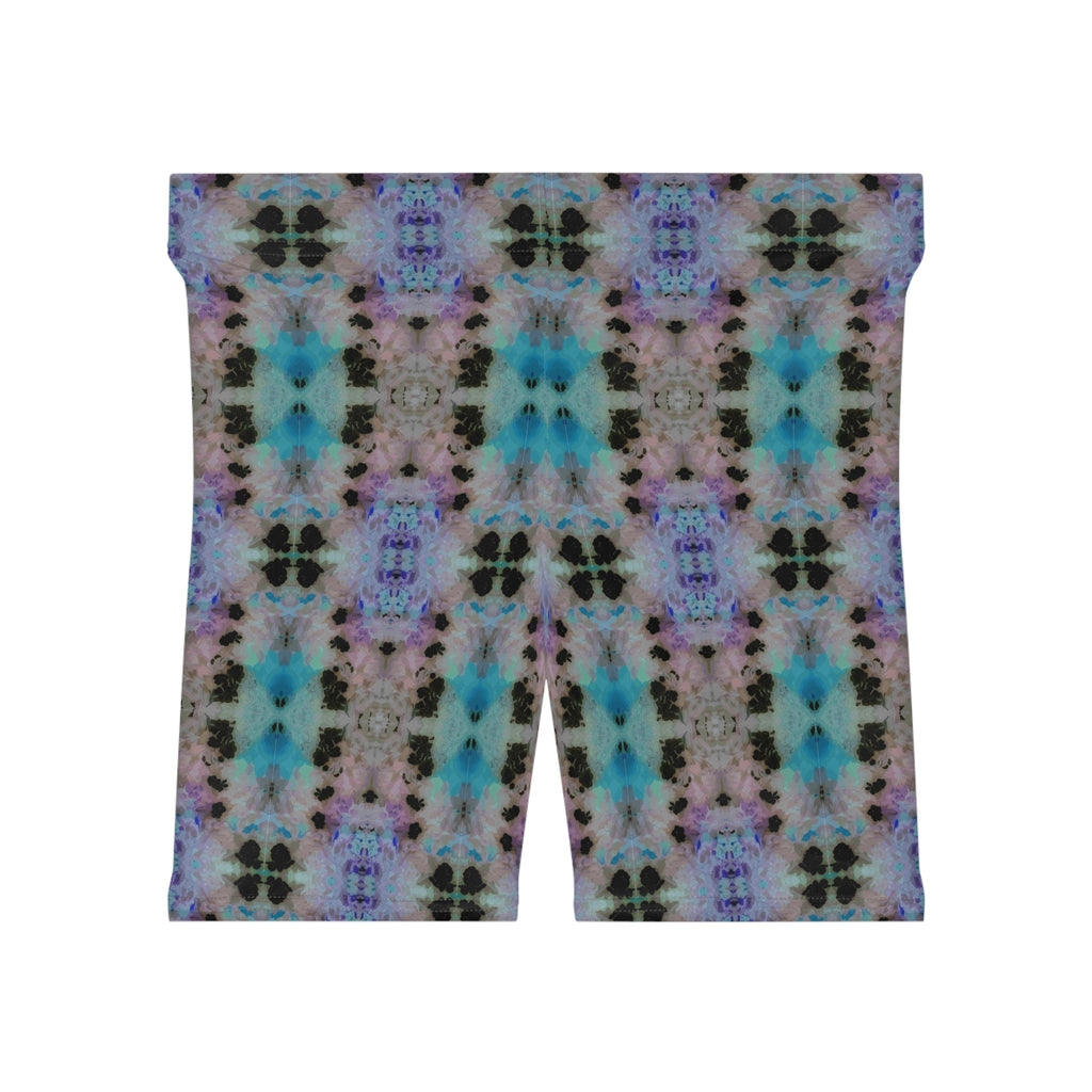 Tie-Dye Kaleidoscope Biker Shorts — Pastel Blue & Lavender Activewear