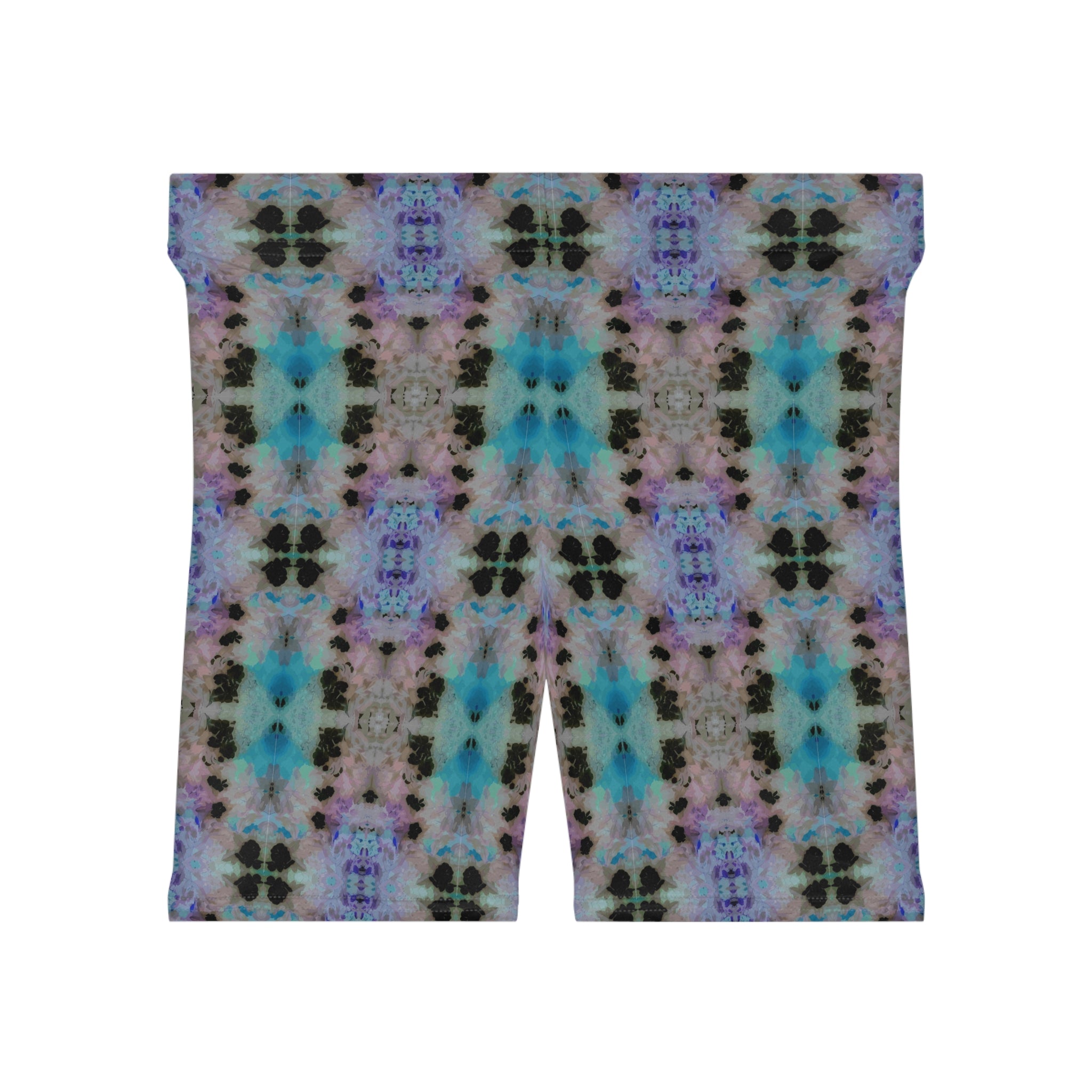 Tie-Dye Kaleidoscope Biker Shorts — Pastel Blue & Lavender Activewear