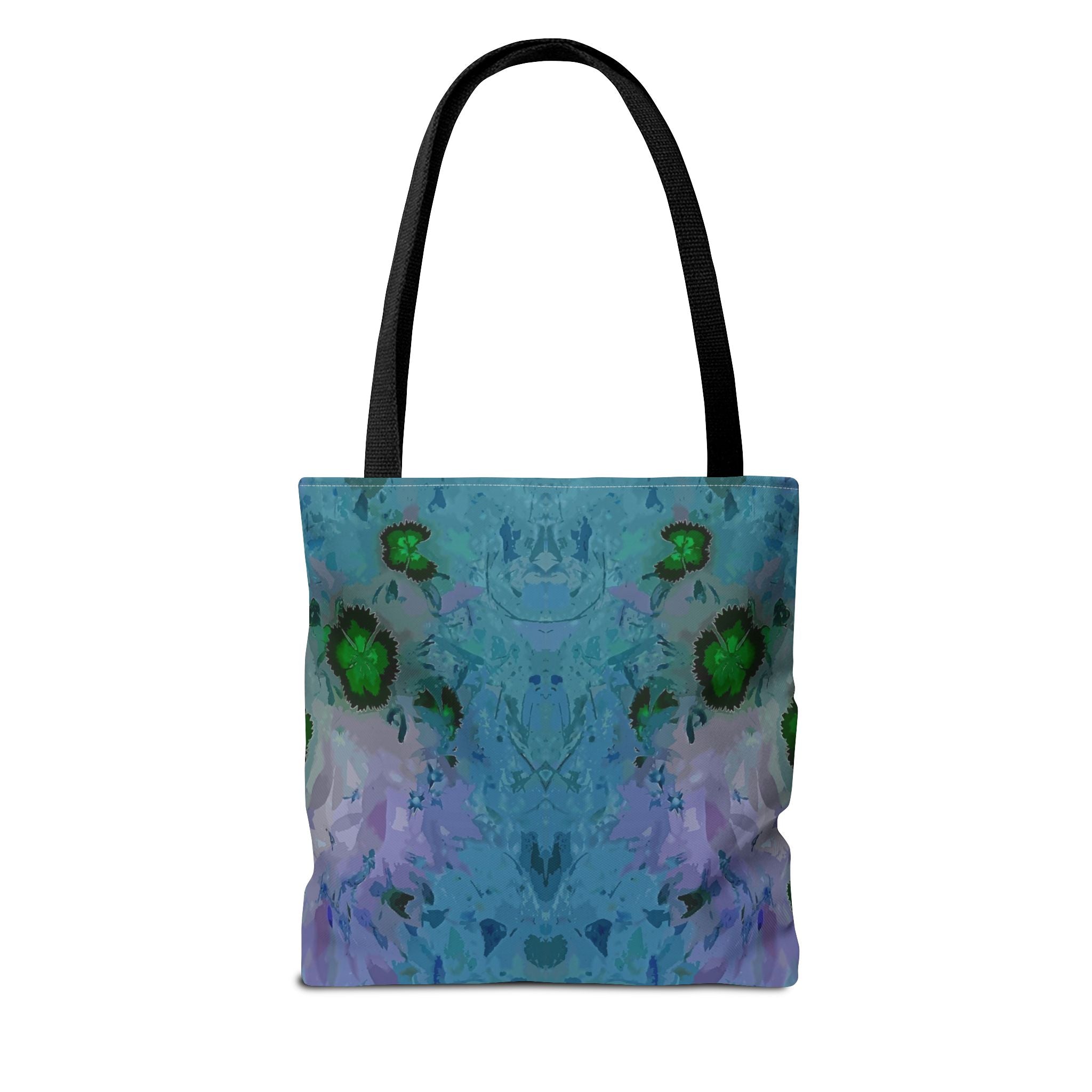 Abstract Blue-Green Art Tote Bag – All-Over Print Floral Kaleidoscope