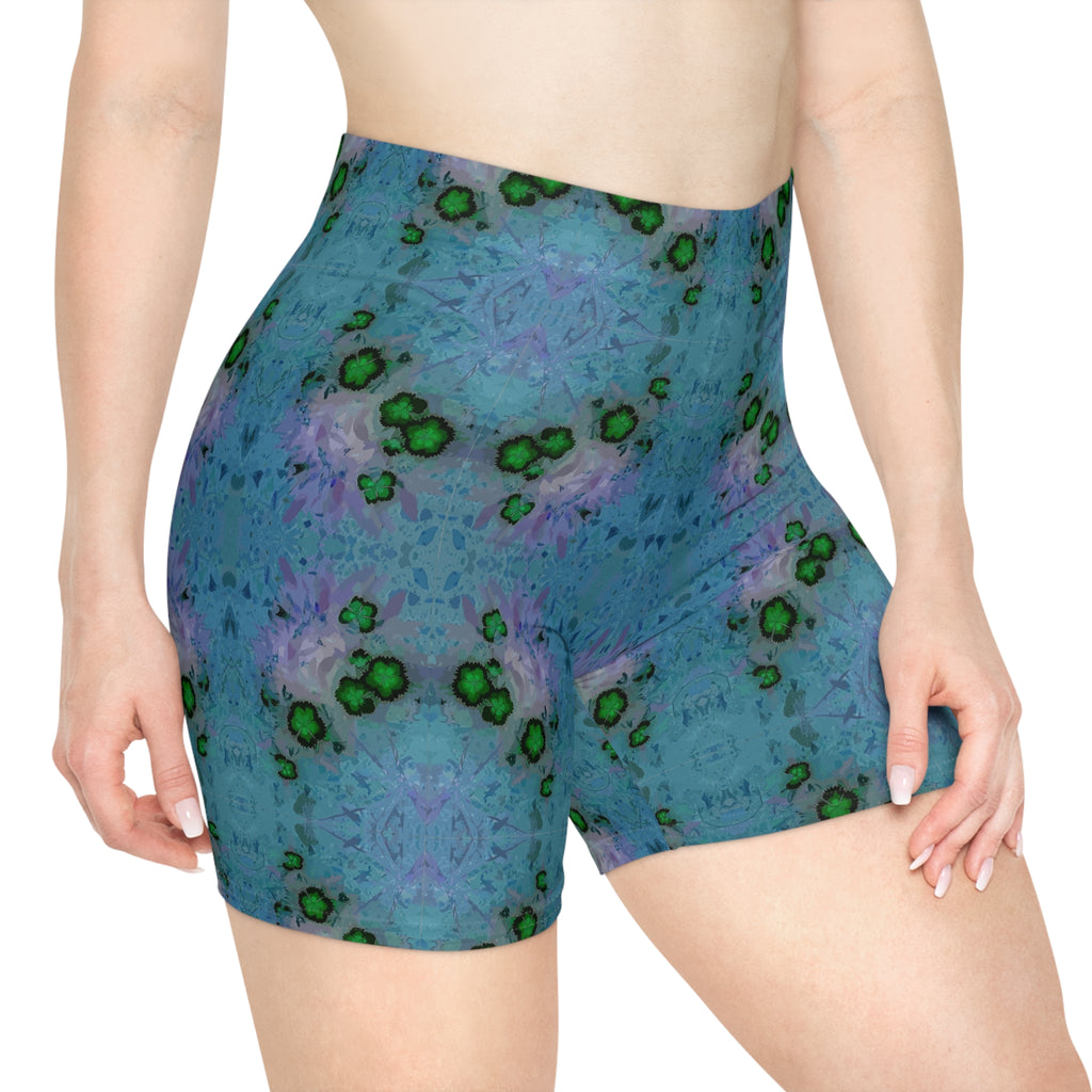 Blue Green Kaleidoscope Women's Biker Shorts — Abstract Floral Activewear