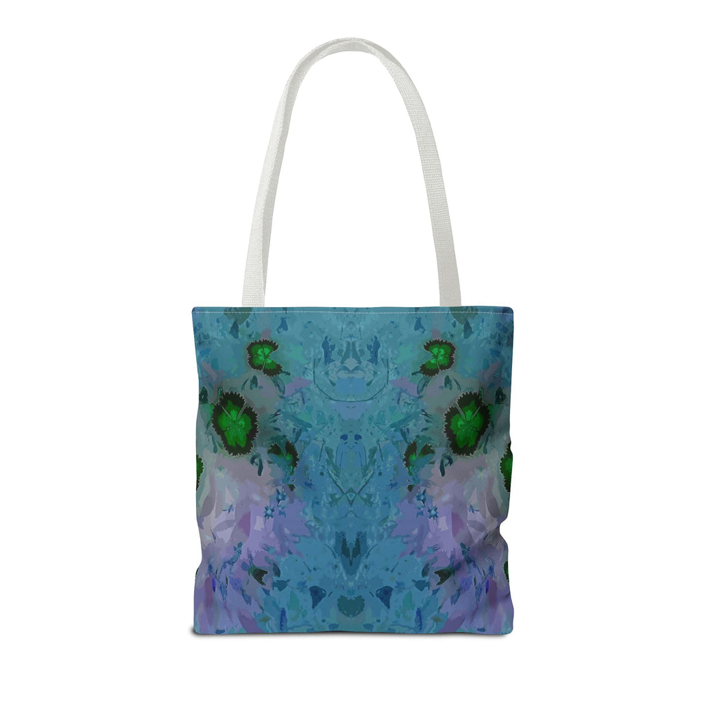 Abstract Blue-Green Art Tote Bag – All-Over Print Floral Kaleidoscope