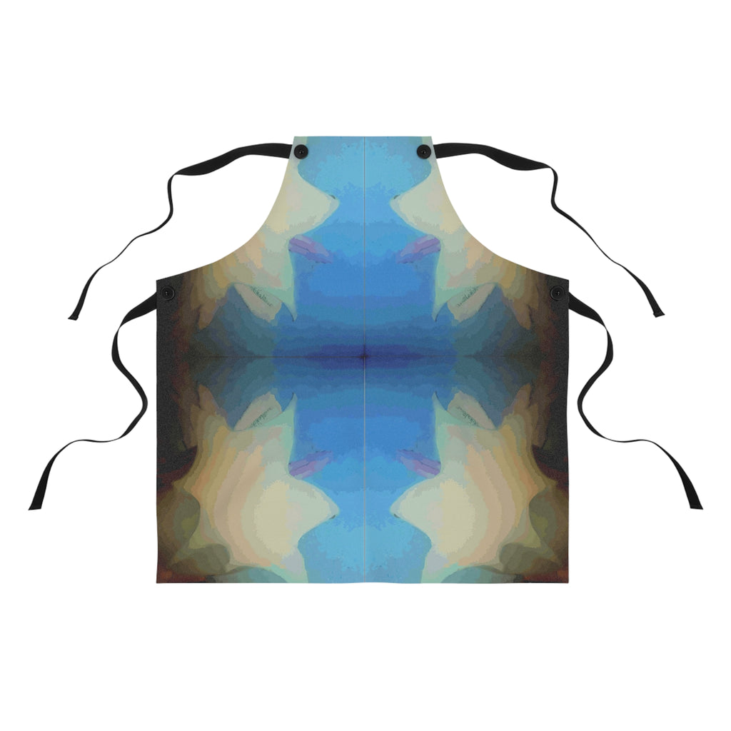 Abstract Blue Floral Apron – Symmetrical Watercolor Kitchen Apron