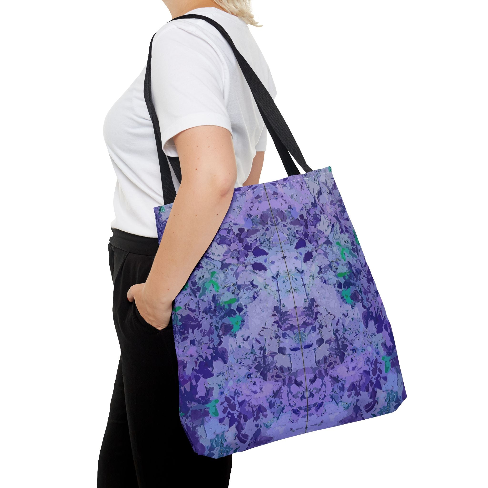 Purple Tie-Dye Tote Bag — Abstract Floral Pattern All-Over Print