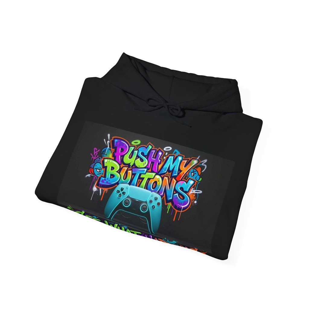 Gaming Hoodie — 'Push My Buttons' Colorful Controller Graphic